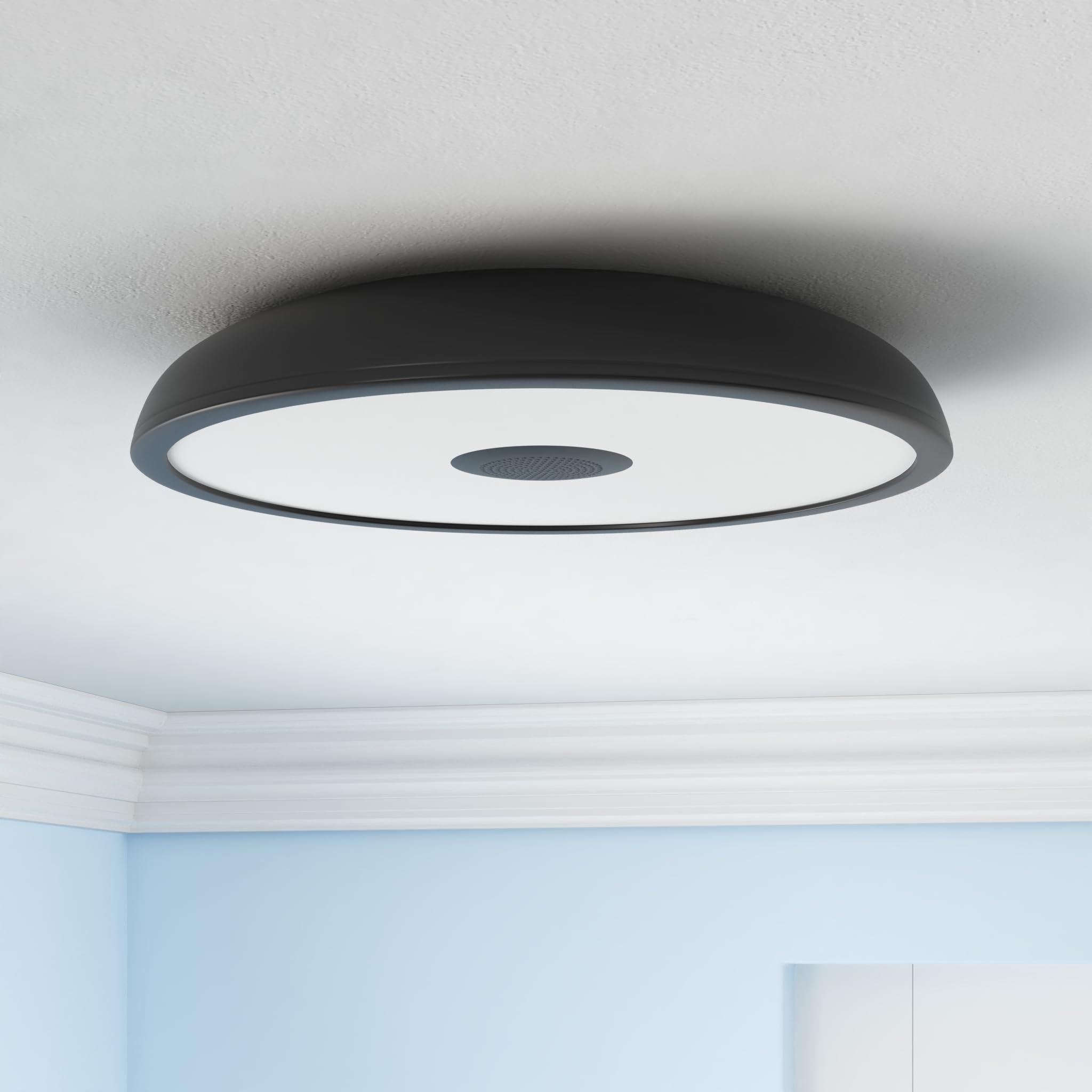 Asall Black Smart Waterproof Led Ceiling Light Fixture,18W,With Bluetooth Speaker,Rgb Color Changing Function-2700K-6500K Dimmab