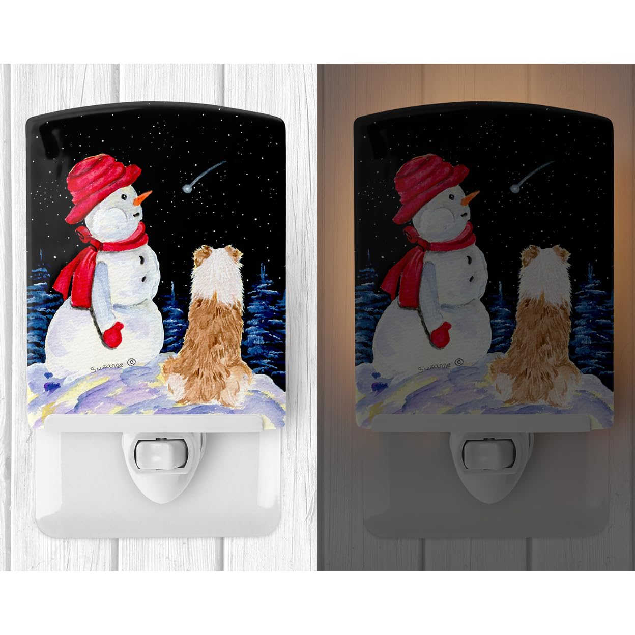 Caroline'S Treasures Ss8573Cnl Australian Shepherd Ceramic Night Light Compact, Ul-Certified, Ideal For Bedroom, Bathroom, Nursery, Hallway, Kitchen, 6X4X3, Multicolor