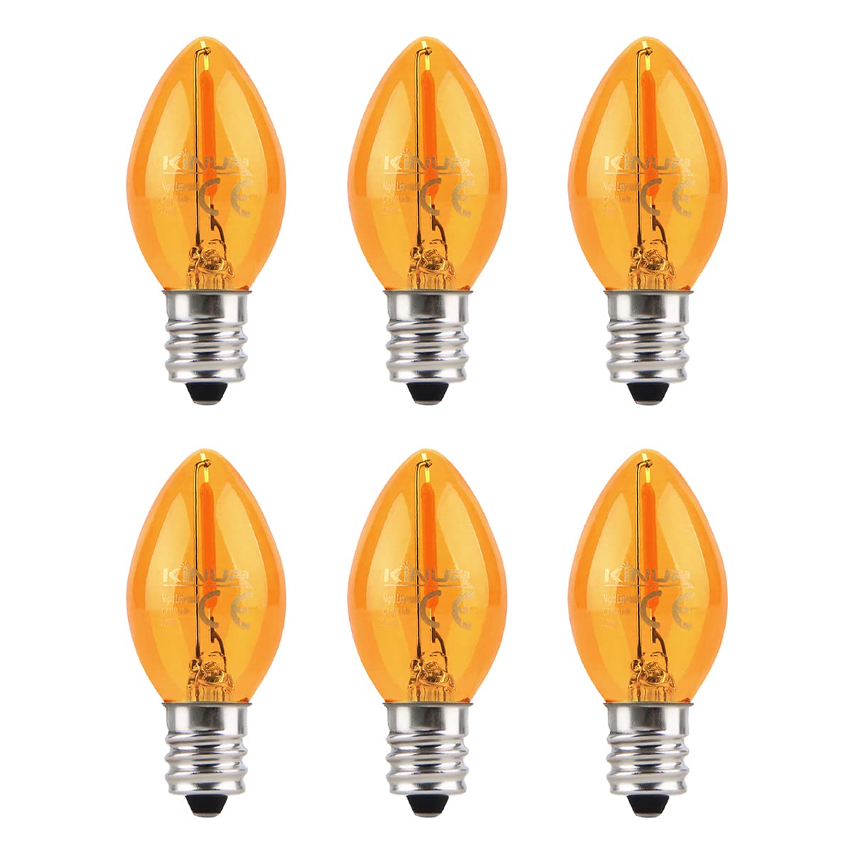 Kinur C7 Led Night Light Bulbs, Amber 2200K E12 Candelabra Base, 6 Pack, 1