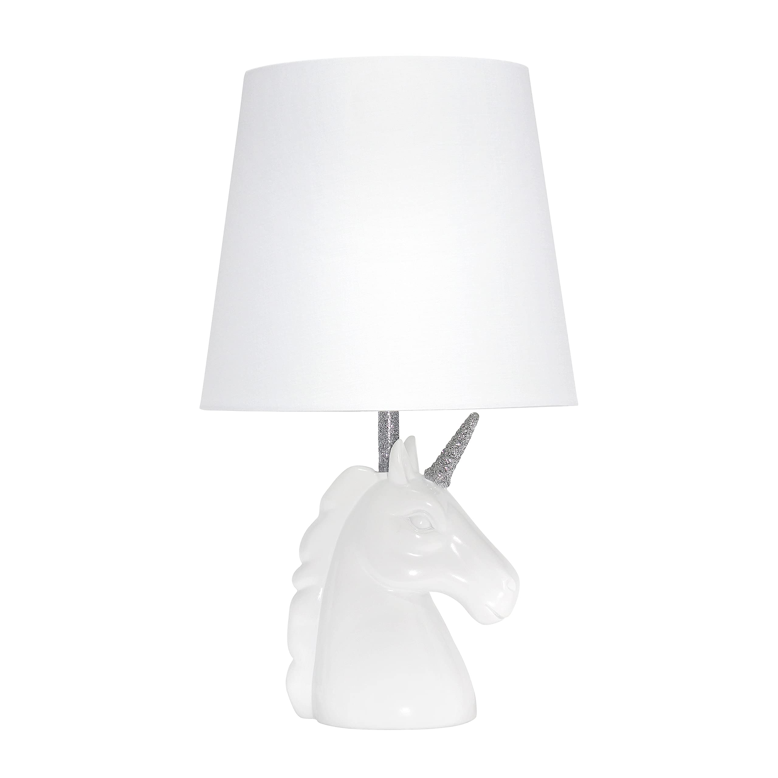 Simple Designs Lt1078-Slv Sparkling Glitter Unicorn Table Lamp, Silver