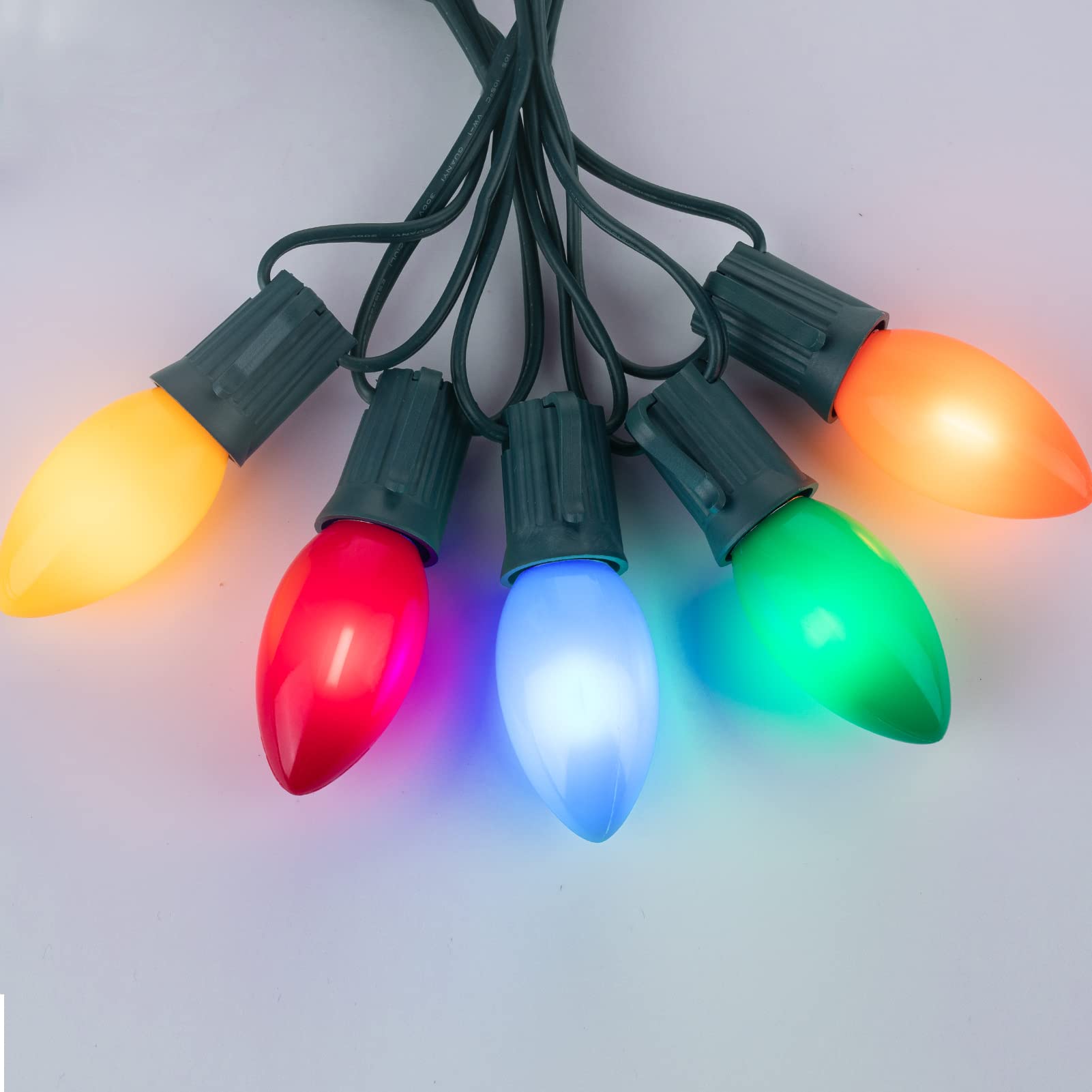 Minetom C7 LED Replacement Christmas Bulb, Dimmable, 25 Count, Multicolored, Waterproof, C7/E12 Base, UL Listed