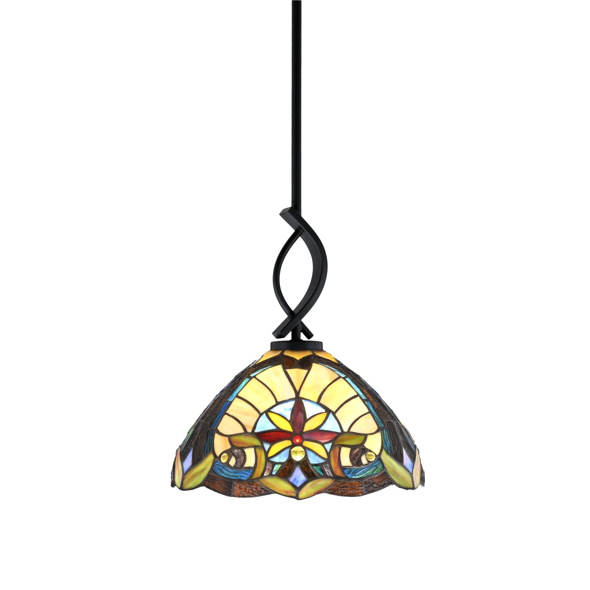 Cavella 1 Light Stem Mini Pendant Shown in Matte Black Finish with 12&quot; Earth Star Art Glass