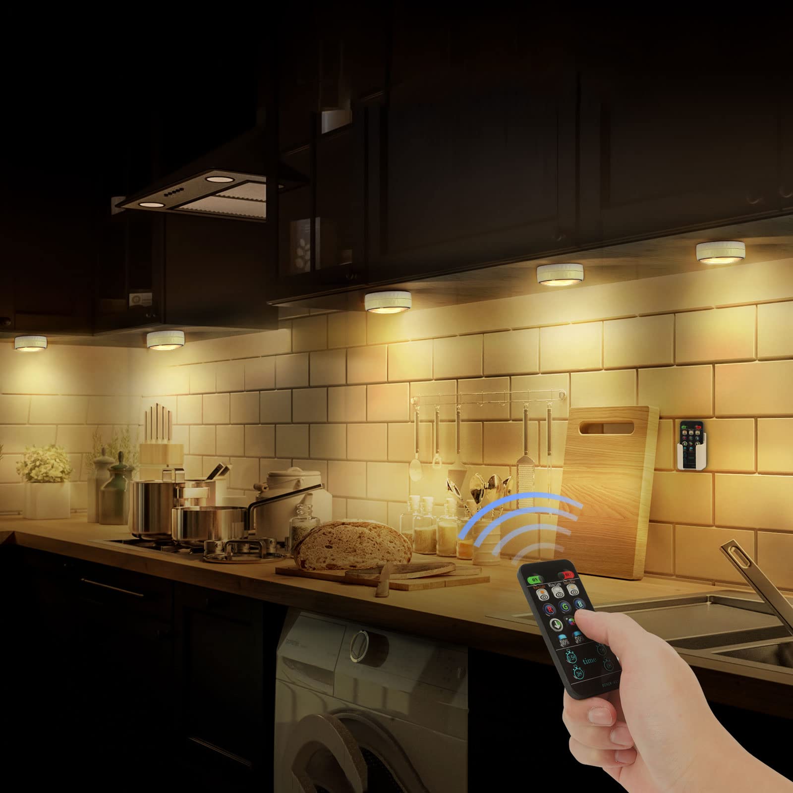 Onumii Battery Operated Puck Lights With Remote Led Under Cabinet Lighting Wireless Stick On Lights Color Changing Timer Tap Lig