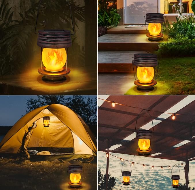 Pearlstar Solar Lanterns With Flickering Flames - Hanging & Wall Mount Solar Lights For Outdoor, Garden, Patio & Yard Decor, Wat
