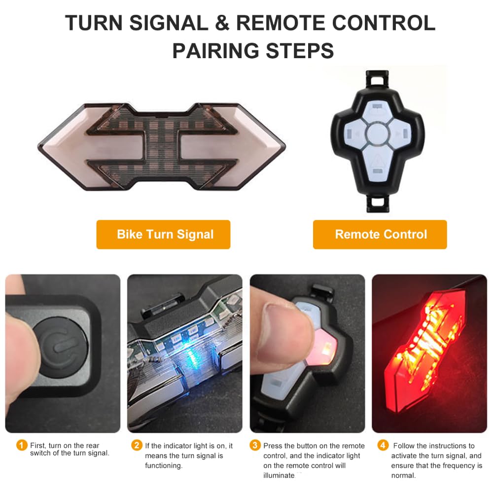 JINKEY Bike Turn Signals - Bright 120 Lumens Rechargeable Tail Light with Wireless Remote Control, IPX5 Waterproof, for Night Riding