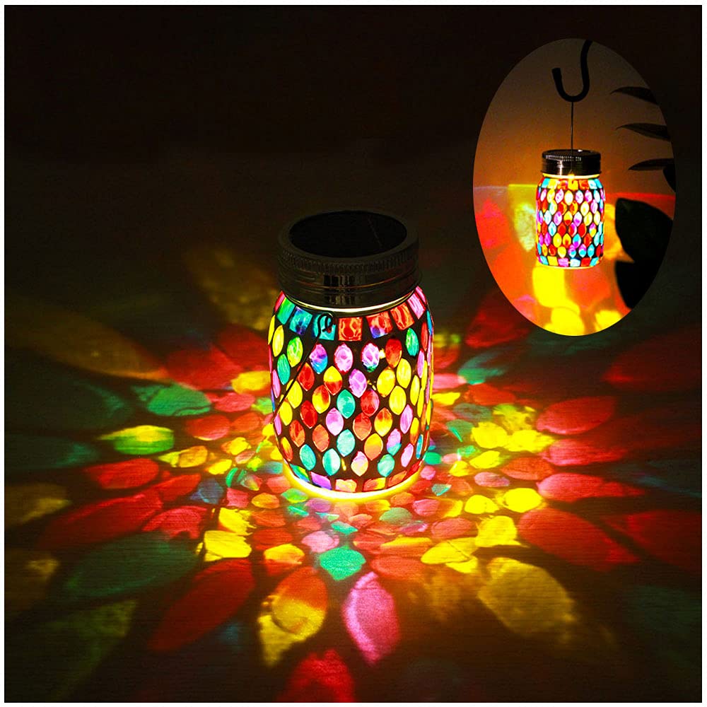 Mosaic Lights Outdoor Hanging Lanterns, Rechargeable Mosaic Solar Lanterns, Outdoor Waterproof Solar Night Lights Table Lamps Fo