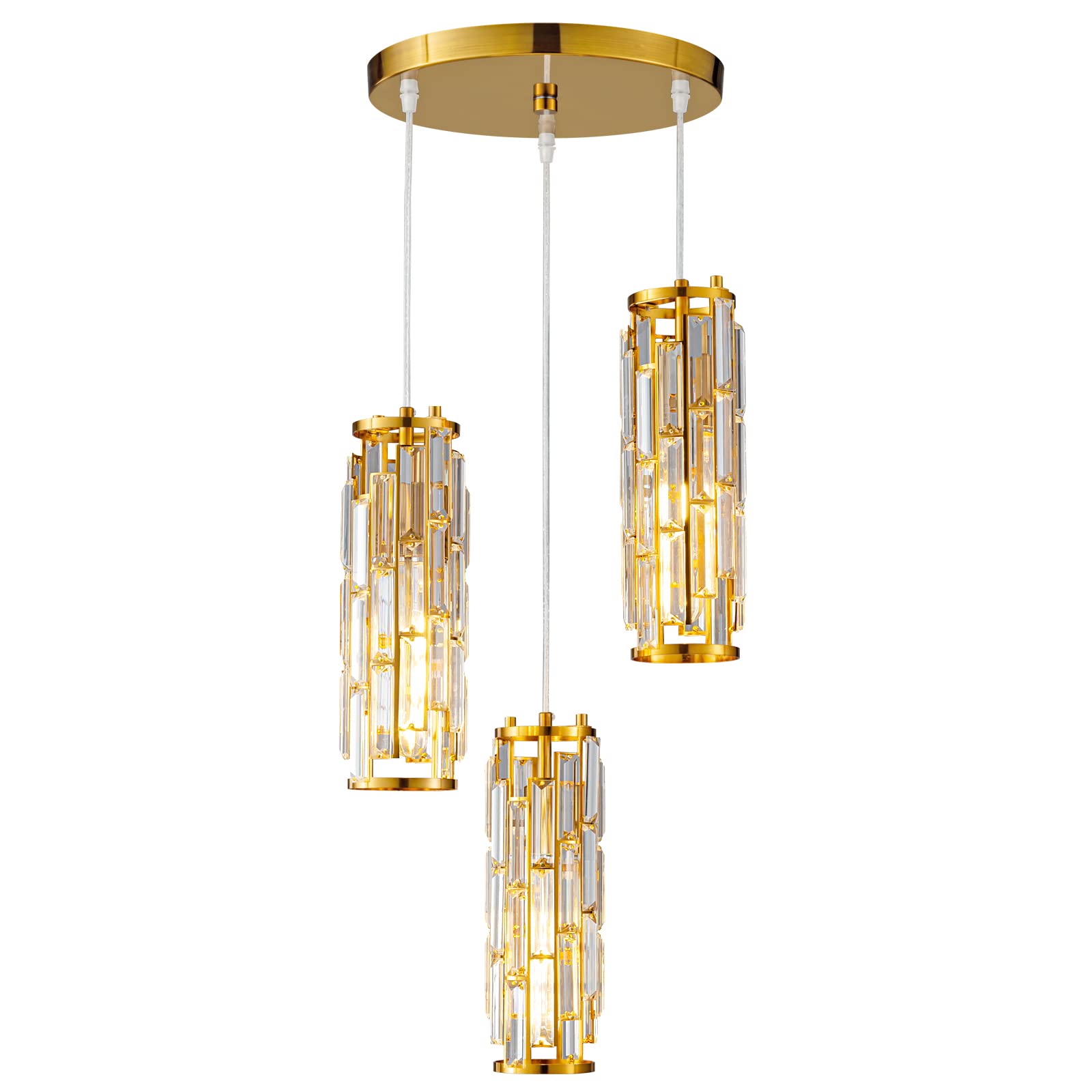 Lmqnine 3-Light Gold Mini Crystal Pendant Light Fixture For Kitchen Island & Dining Room