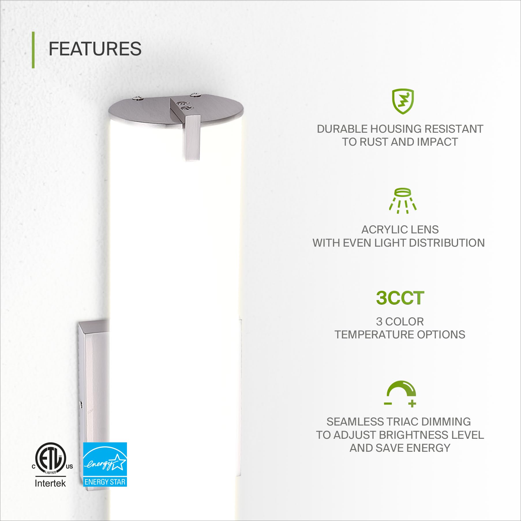 Asd Led 24  Vanity Wall Mount Light Fixture  Linear Bathroom Lighting Bar | 3Cct  Dimmable  Energy Star  Etl Listed | 25W 1950Lm 3000-5000K 120V | Long Tube Bath Sconce Over Mirror | Nickel  4 Pack