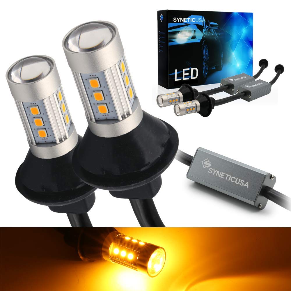 Syneticusa 7443 Error Free Canbus Ready Yellow/Amber Led Front/Rear Turn Signal Light Bulbs Drl Parking Lamp No Hyper Flash All