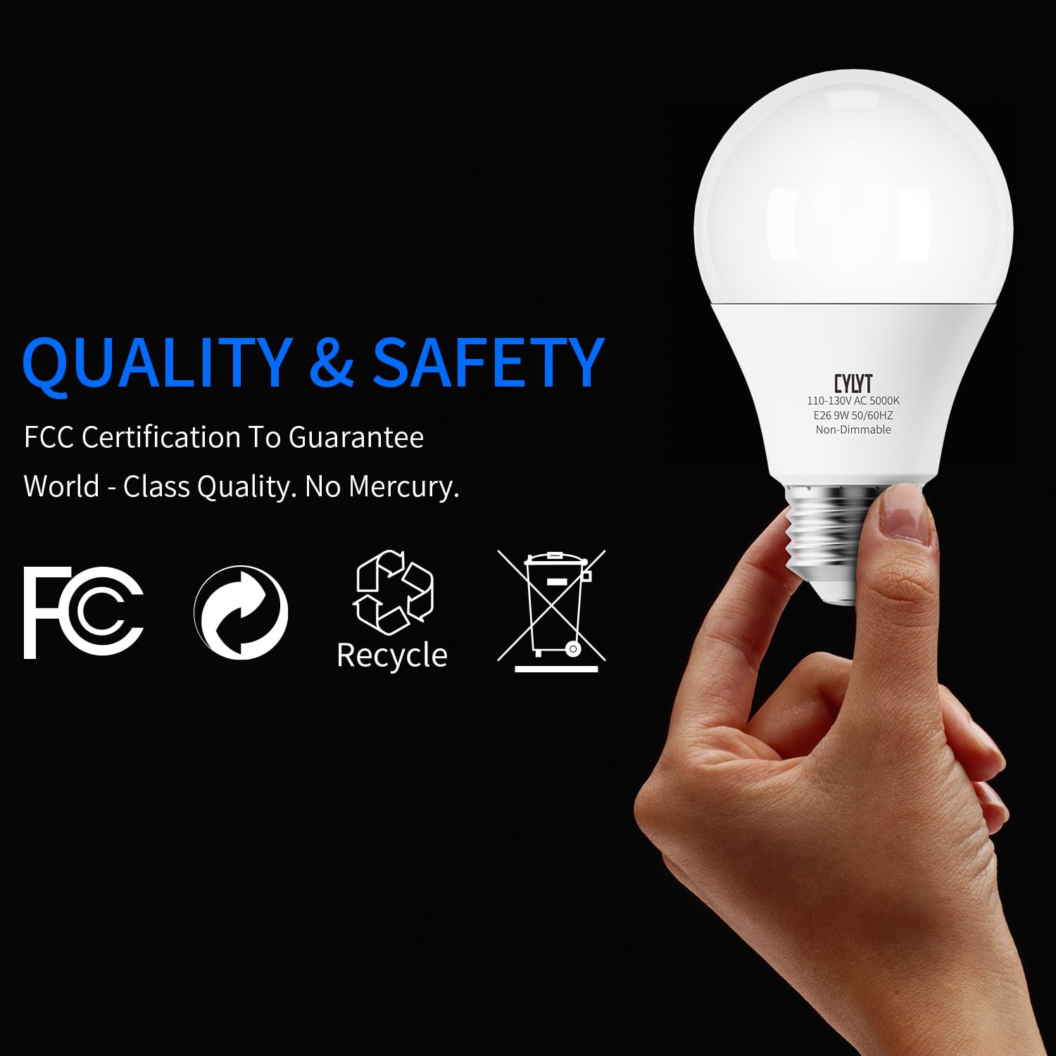 Cylyt Light Bulbs 60 Watt Equivalent Solt White 5000K, E26 A19 Led Light Bulb 9W 800 Lumen, Focos Led Para Casa, 120V 60Hz Lightbulbs For Indoor Outdoor, Non-Dimmable, 10-Pack