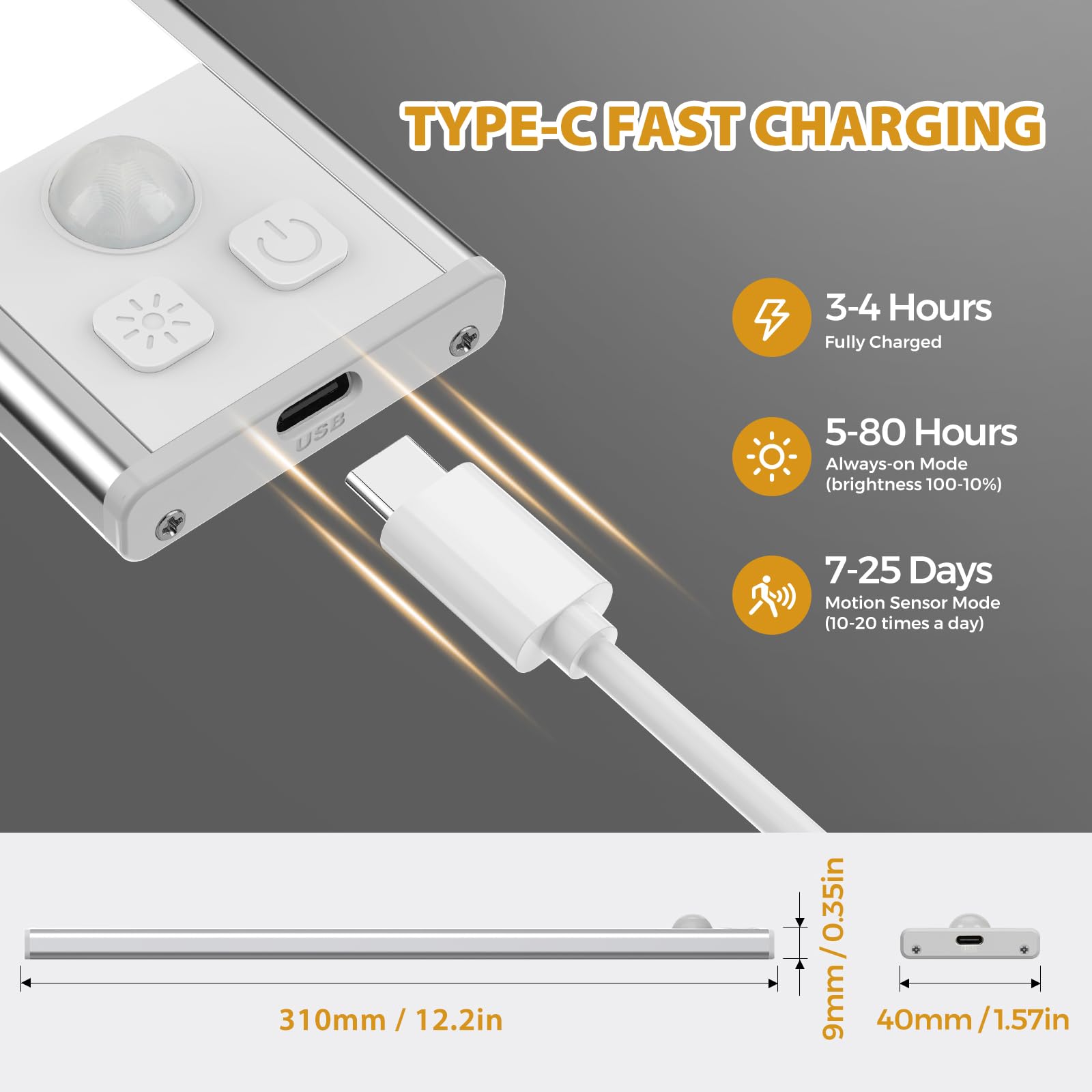 Dealgadgets 3 Pack Under Cabinet Lights, 52 Led Warm White Rechargeable Under Cabinet Lighting Motion Sensor Led Lights For Kitc