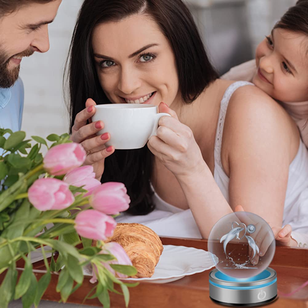 IFOLAINA 3D Dolphin Crystal Ball Night Light, 3.15 inches, Clear, Model K086-M, Perfect Gift for Dolphin Lovers