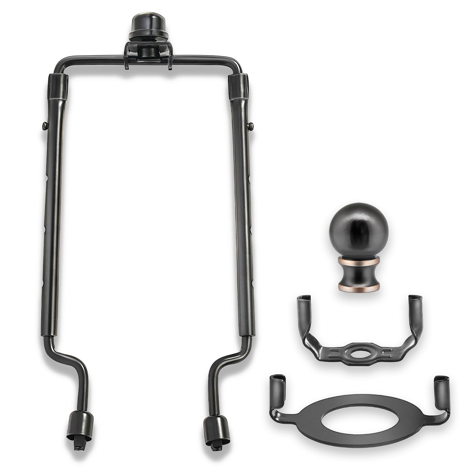 EMNOOTI Adjustable Lamp Harp Kit, Fits E26 Base & UNO Fitter, 7-10 inch, Black, Iron, Model VG105, 2 Shade Attaching Finials