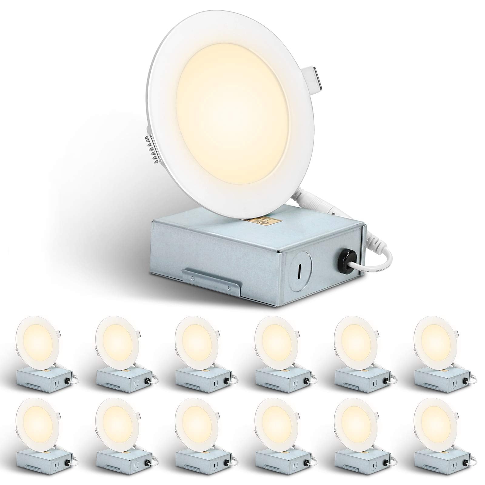 Lepro 12 Pack LED Recessed Lighting, 4 Inch Ultra-Thin Ceiling Light with Junction Box, Dimmable Retrofit Downlight, 11W 750LM 3