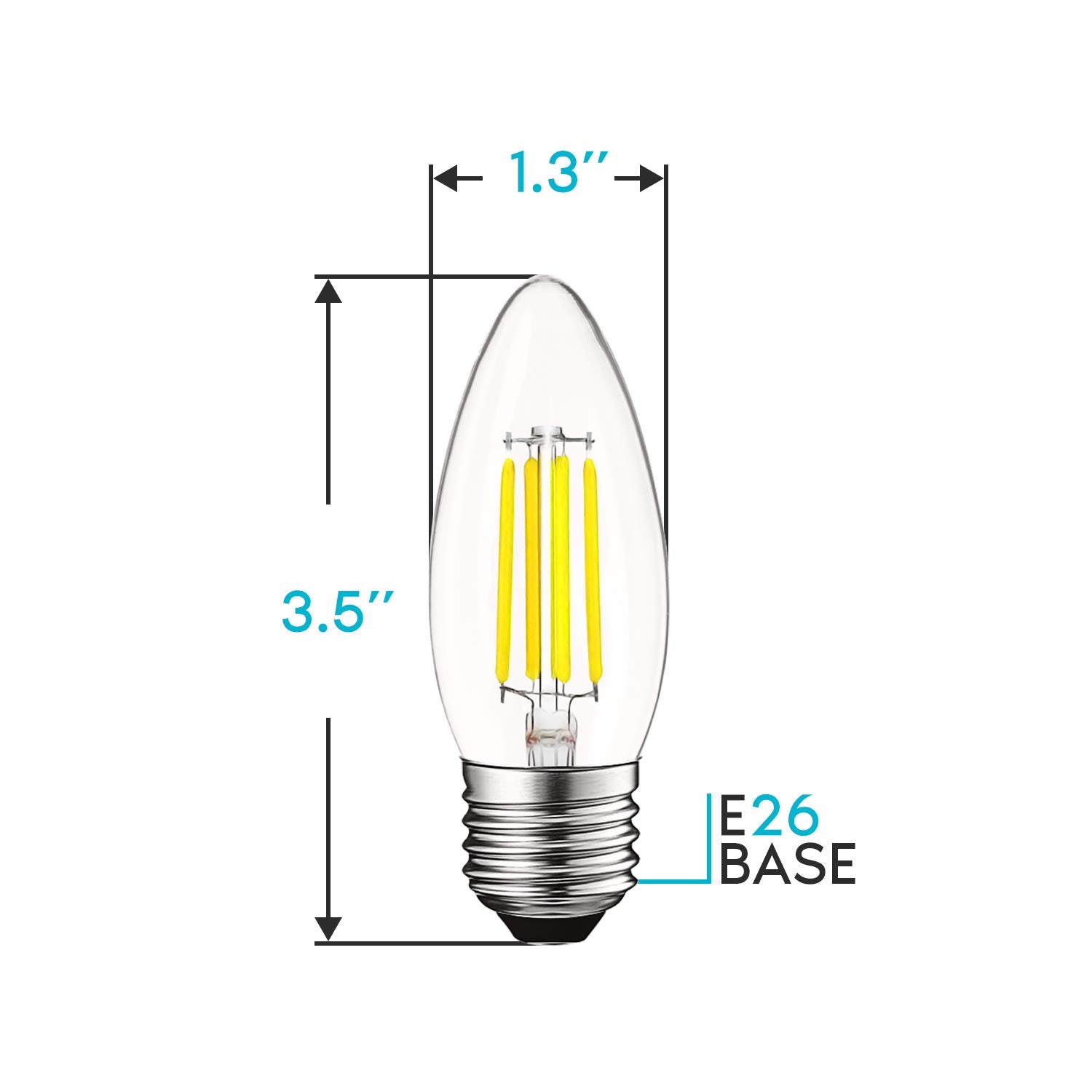 LUXRITE 5W Vintage E26 Candelabra LED Bulb, 550 Lumen, Dimmable, 5000K Bright White, Glass, 12 Pack, Model LR