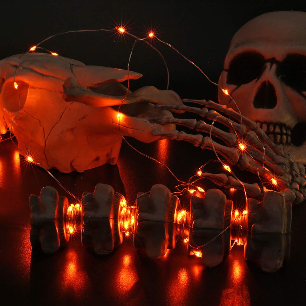 Joomer Orange Battery Halloween Fairy Lights, 2 Pack 16.4Ft 50 Led 2 Modes Twinkle String Lights For Indoor Outdoor Halloween De