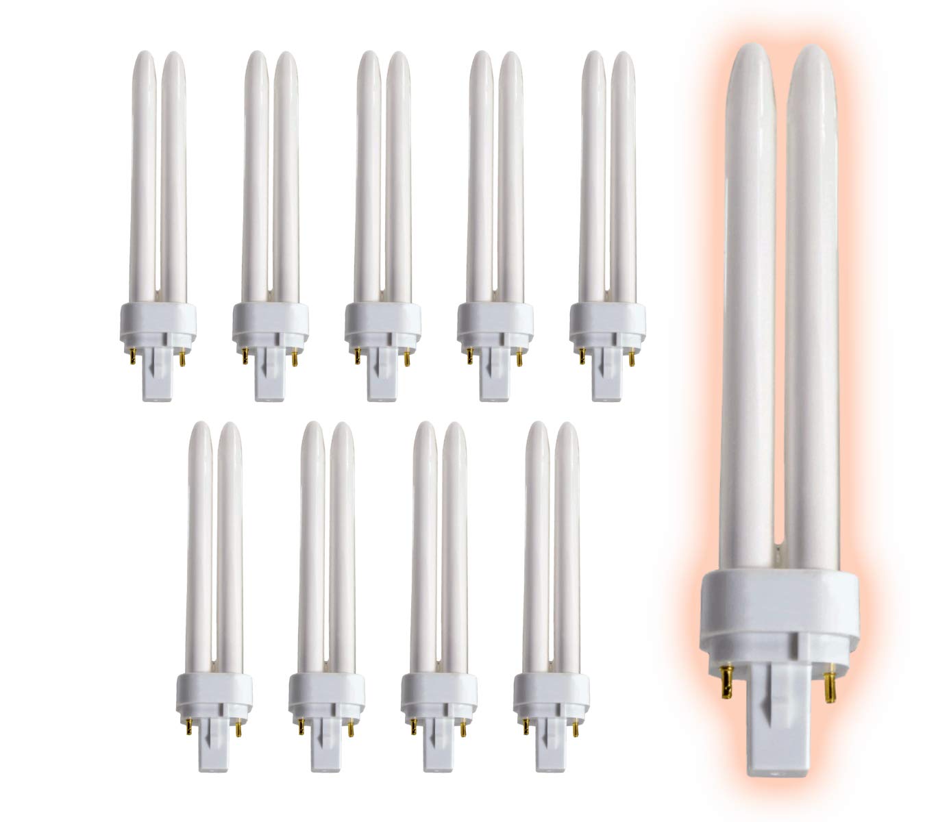 GoodBulb 26W CFL Light Bulbs, 4100K Cool White, 1800 Lumens, 10 Pack, G24D-3 Base, Double Tube, Glass