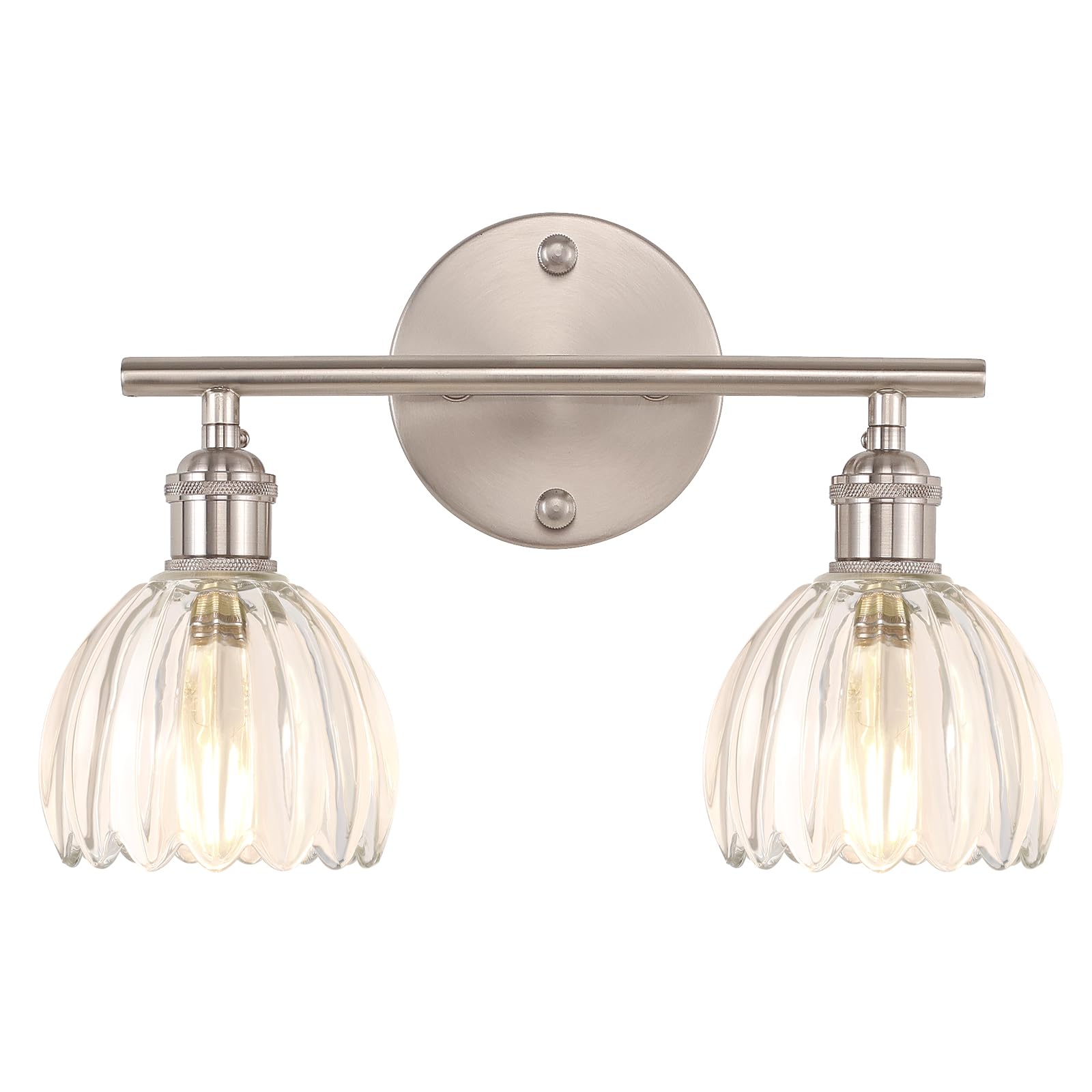 Shenmoyl Bathroom Light Fixtures  2-Light Vanity wall Light Over Mirror with Clear Tulip Glass Shade for Bedroom Living Room (Bulb Not Included)  Satin Nickel