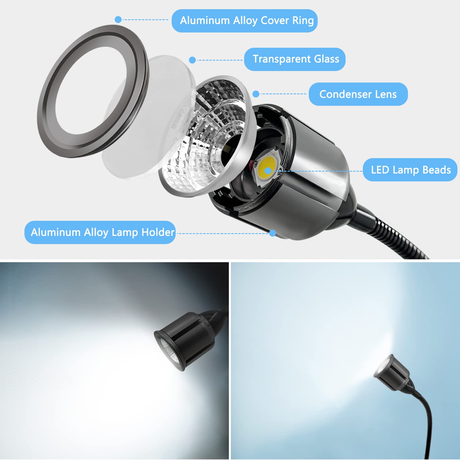 Deeffe Magnetic Led Work Light With Flexible Gooseneck And Magnetic Base, Magnetic Led Lamp 750 Lumen For Workshop, Lathe, Sewin