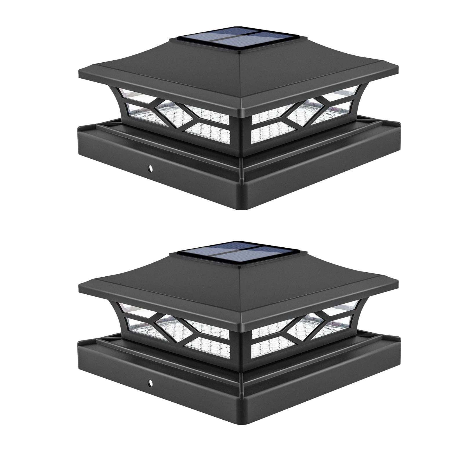 VOLISUN Solar Post Cap Lights: 2 - Pack Outdoor Deck Post Cap Lights Black for Dock Fence Waterproof 2 Color Modes,4x4/6x6 Woode