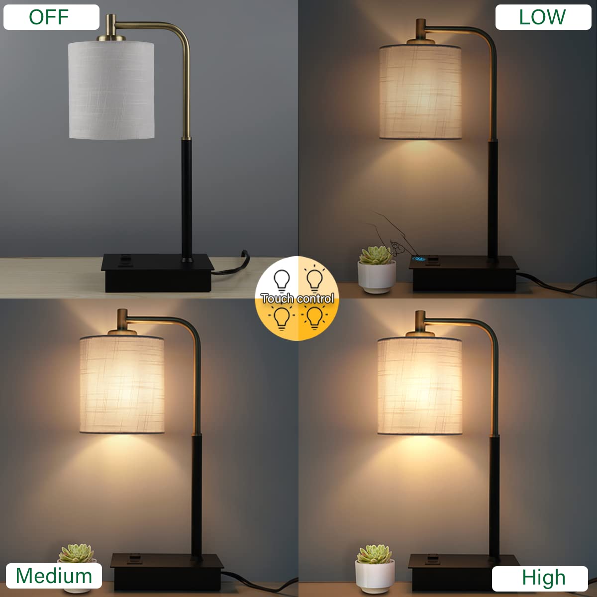 Oyedis Set Of 2 Touch Control Table Lamp 3-Way Dimmable Bedside Nightstand Lamp With Usb Type C Port 1 Ac Outlet Small Desk Lamp