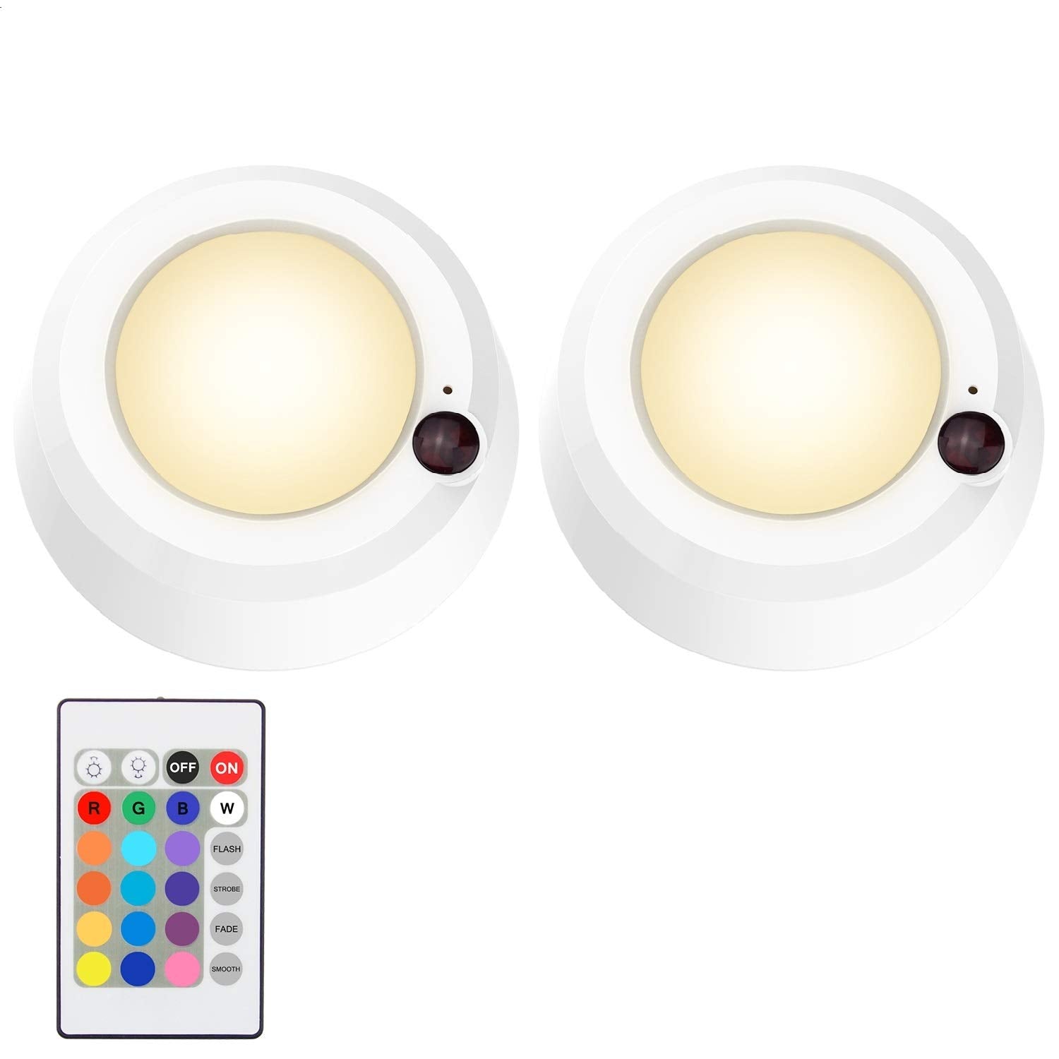 LUXSWAY Wireless Ceiling Lights, Dimmable 300 Lumens, 5.67 Inch, 2 Pack, Plastic, Model DY46IR-12C-2, Color Changing