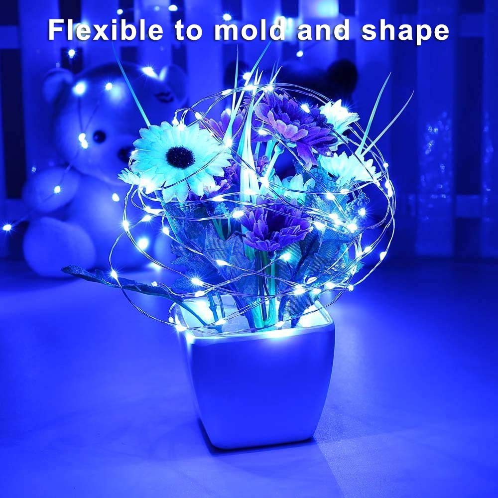 Blingstar Fairy Lights Blue Christmas Lights 2Pack 33Ft 100LED String Lights USB Powered Fairy String Lights Silver Wire Firefly