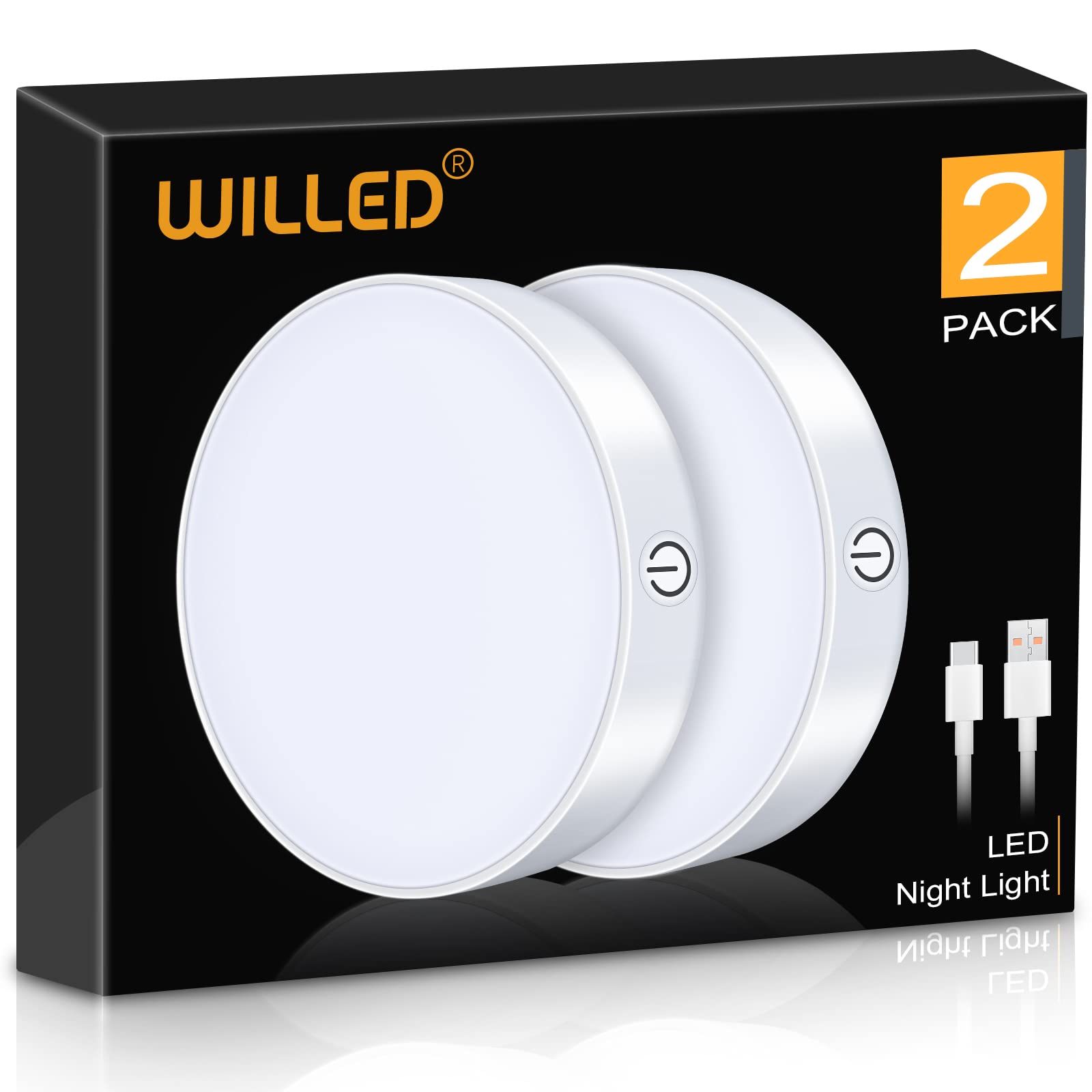 WILLED Dimmable Touch LED Tap Light with 1000mAh Battery, Magnet, White, Model WNL-A1, 6000K for Closet, Cabinet, Kitchen, Bedroom