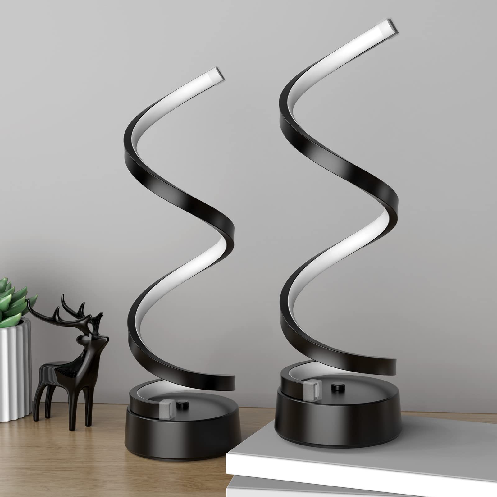 NUÜR Dimmable LED Table Lamps Set of 2, Black, Small Nightstand Lamps for Living Room, Office, Bedroom
