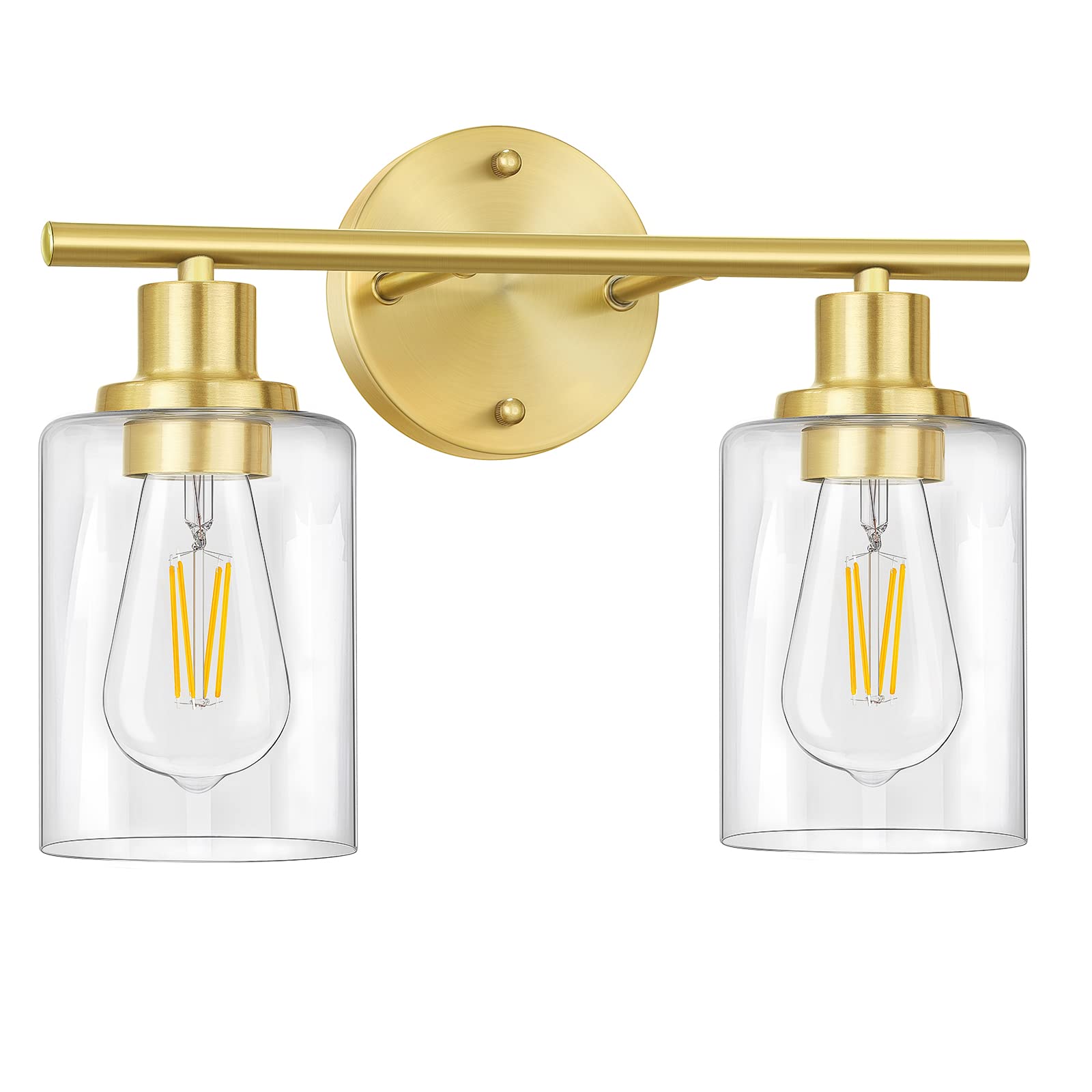 Folksmate Bathroom Light Fixtures, 2-Light Brushed Brass Vanity Light, Gold Wall Sconces Lighting, Modern Bath Wall Mounted Ligh