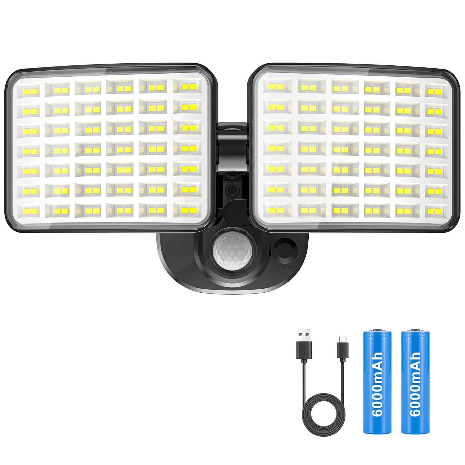 Rechargeable Outdoor Light, 2500LM&4000LM Dual Modes Motion Sensor Security Lights, USB Charging Outdoor Battery Operated Motion