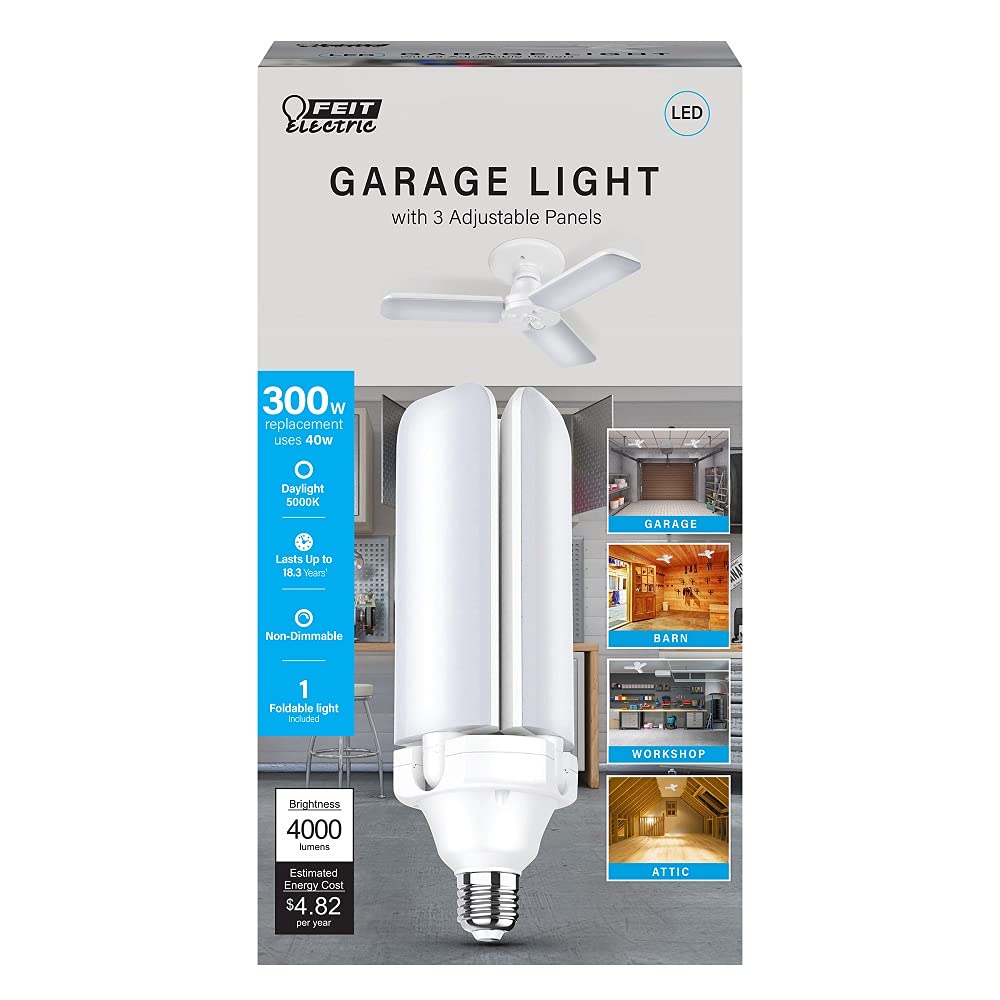Feit Electric Led Garage Light, 3 Panel Adjustable Screw-In Led Shop Light Bulb, E26 Base, 4000 Lumens, Non-Dimmable, 5000K Dayl