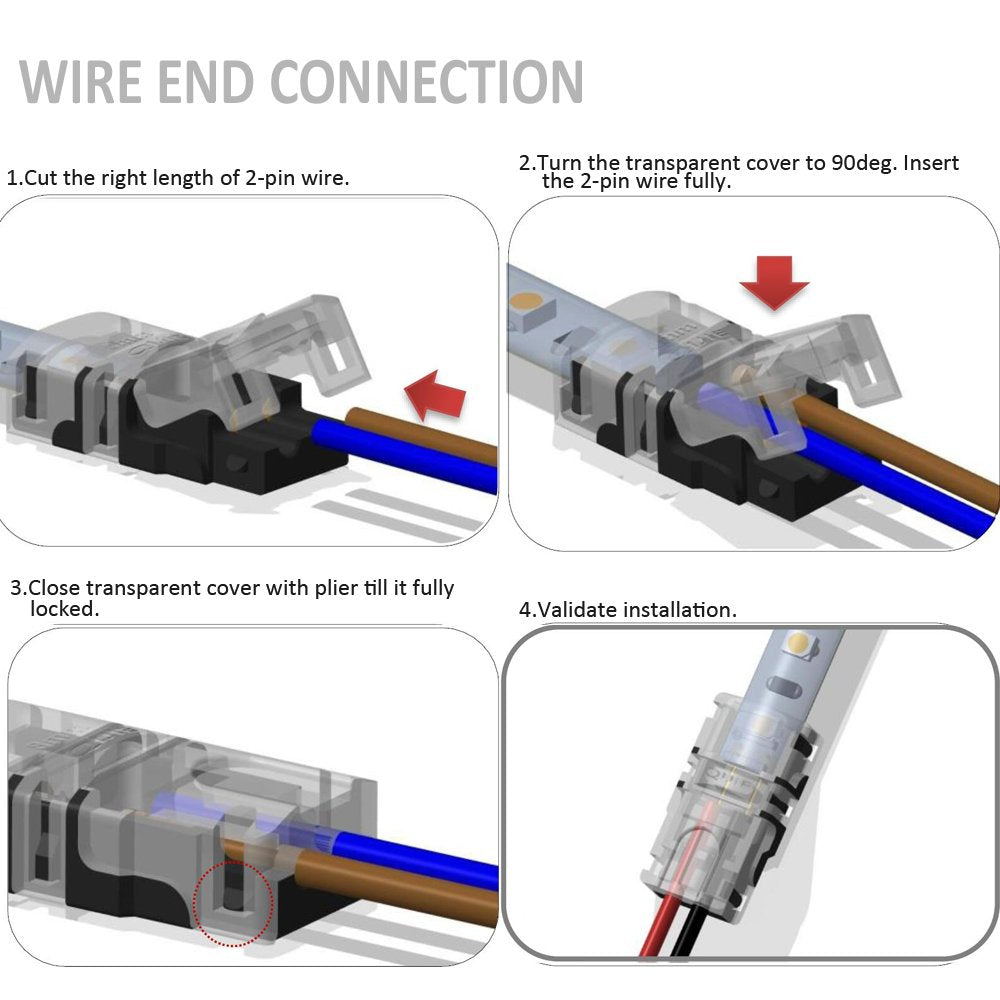 GooChan 2-Pin LED Connector for 10MM Waterproof LED Strip Lights - 12Pcs Quick Connectors, Model GE017-102PIN-W