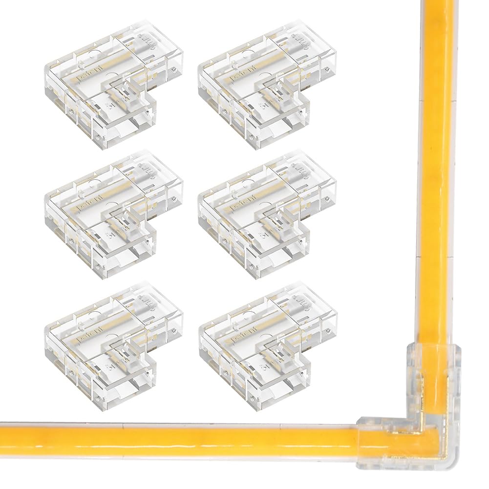 MJJC 6Pcs 2Pin 5mm COB LED Band Light Corner Connectors L-Shaped 90 Degree Band to Band Solderless Quick Connectors for 2pin 5mm COB LED Tape Lights