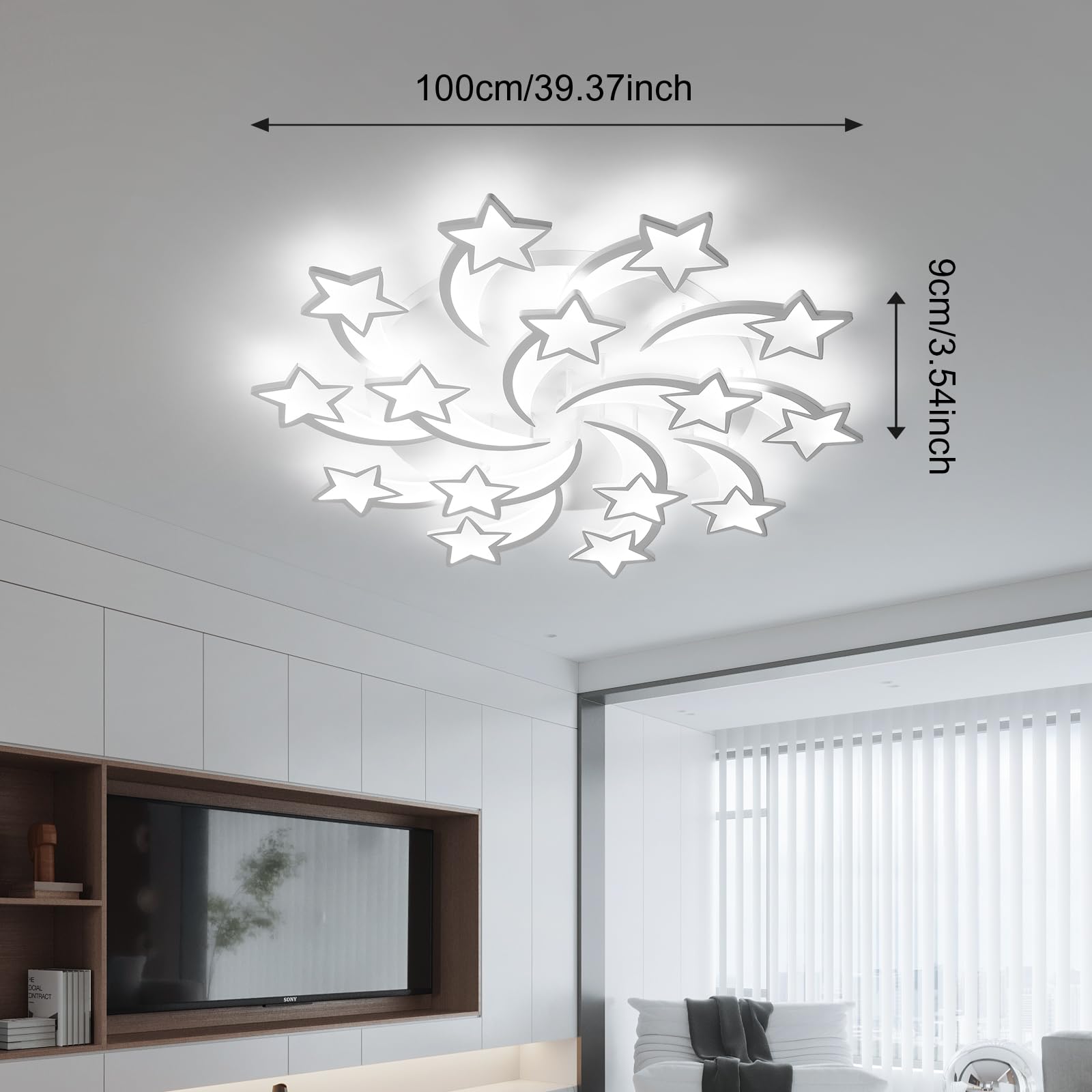 JAYMP Star Shaped Ceiling Light Dimmable LED Lamp Remote Control 100cm Iron White/15 Stars Model GB6097