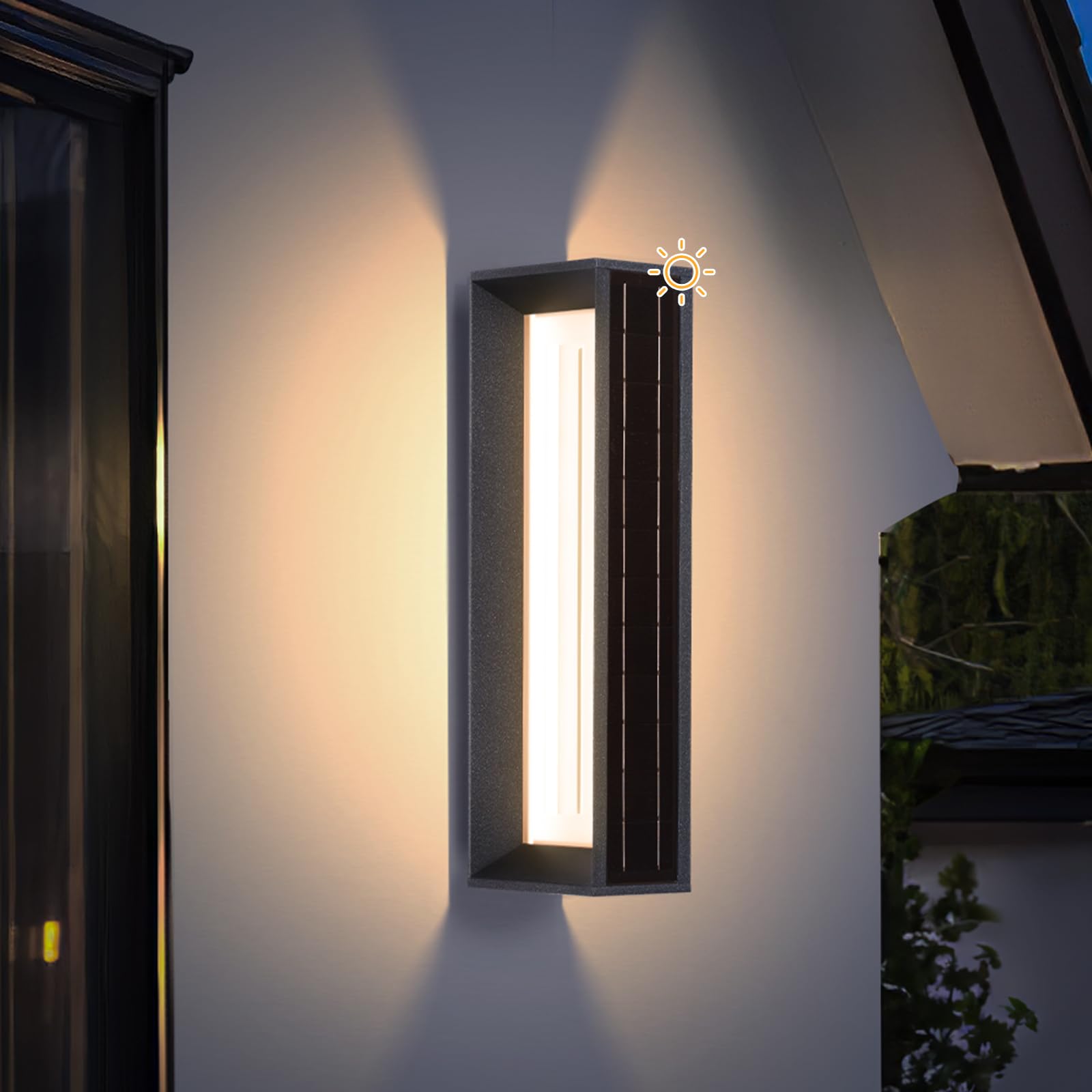 MVBT 20.5 Solar Wall Lights Outdoor Waterproof, 1 Pack Solar Wall Sconces Lights Outdoor, 3000K LED Modern Porch Light, Front Do