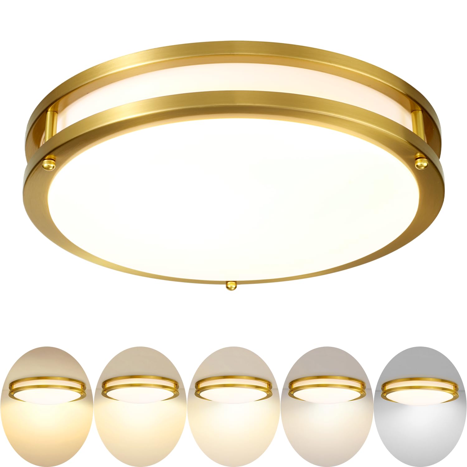 Wheatronic Gold Ceiling Light Fixture 24W, 12 inch LED Flush Mount Ceiling Light for Bedroom, Kitchen, Bathroom, Dimmable Close 