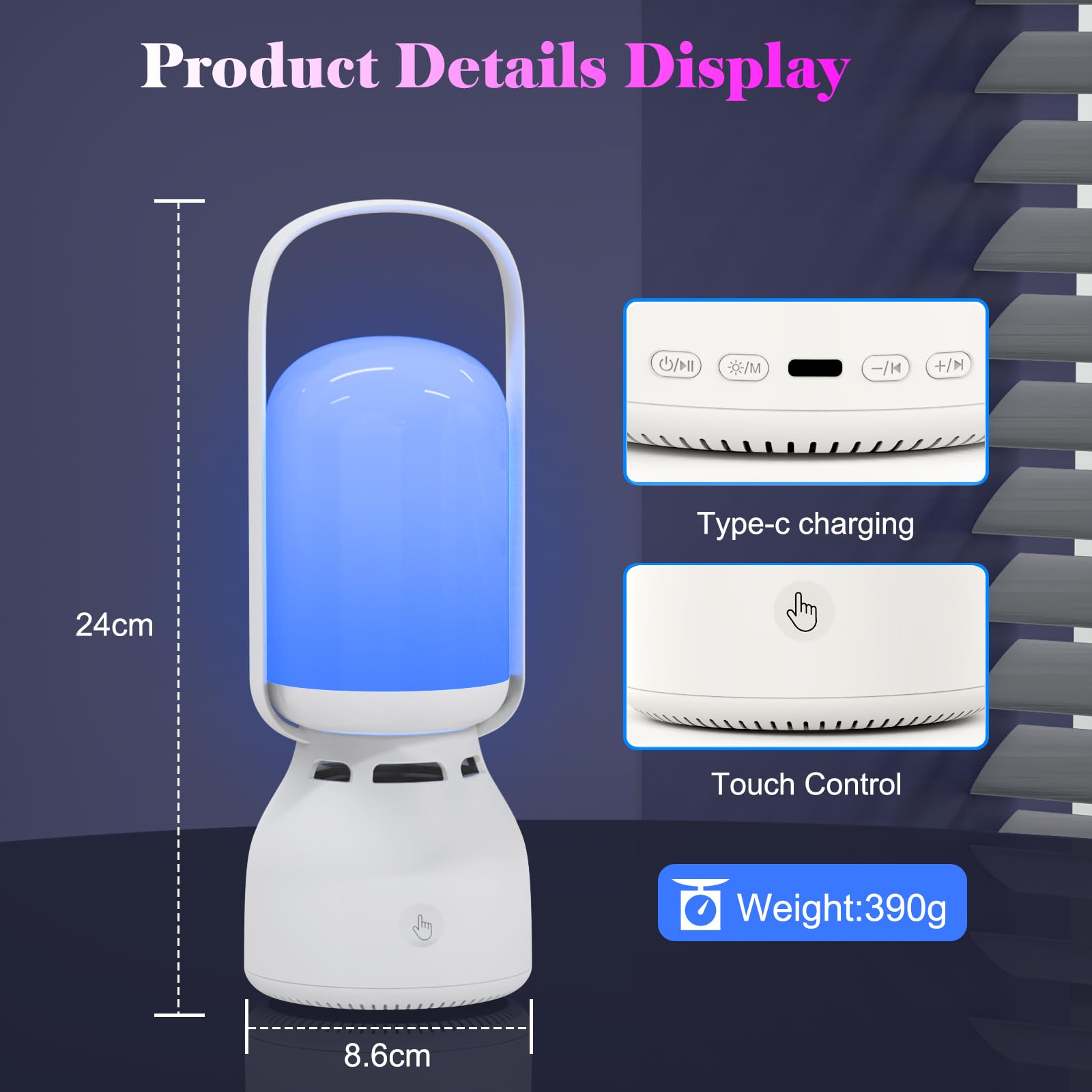Doopo Portable Night Light Bluetooth Speaker, Touch Control Bedside Lamp Dimmable, Rgb Multi-Color Changing, Table Lamp For Bedr