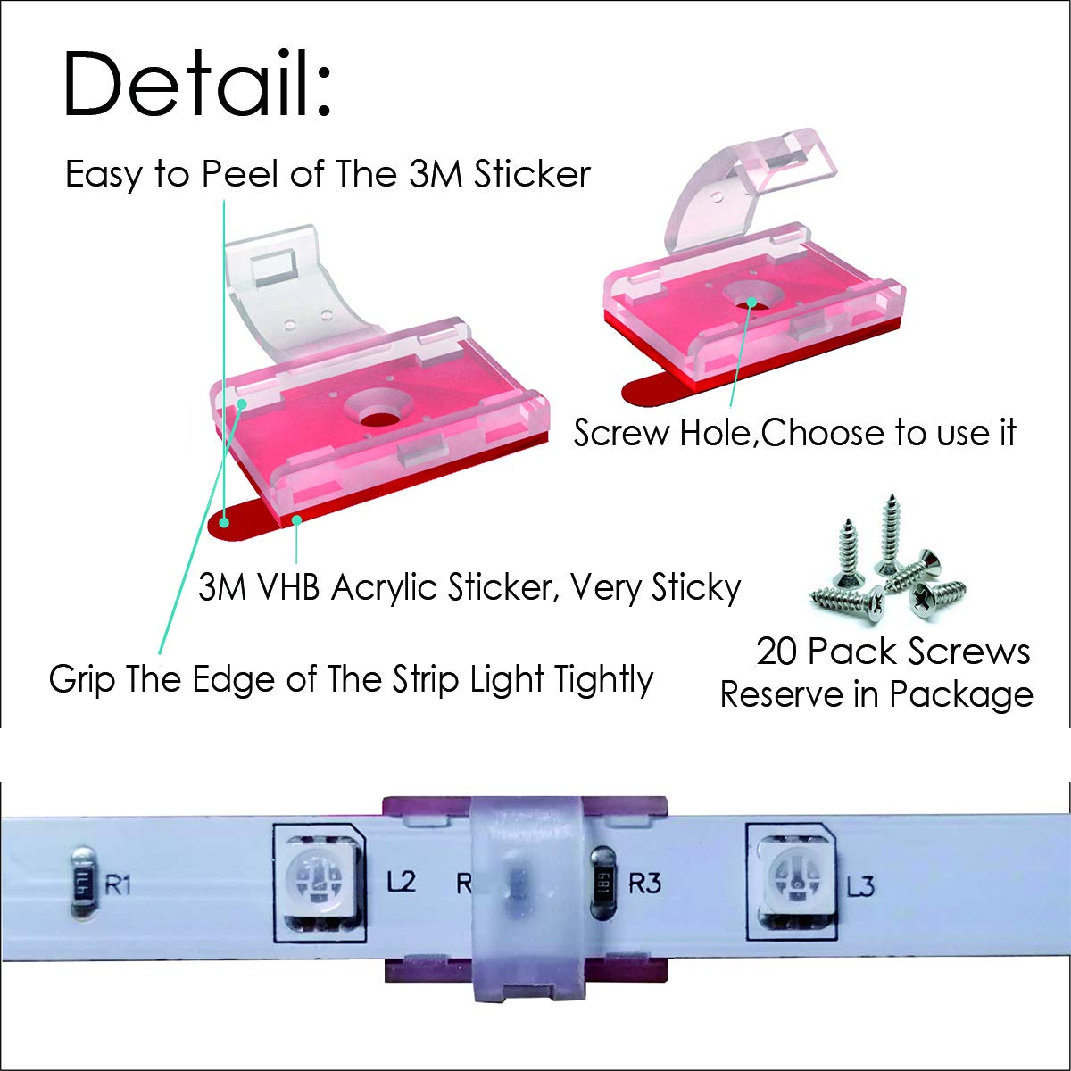 Atb Future Led Strip Light Self-Adhesive Mounting Brackets And Clips,Led Strip Light Holder,Cable Wires Organizer Clips For Vehi