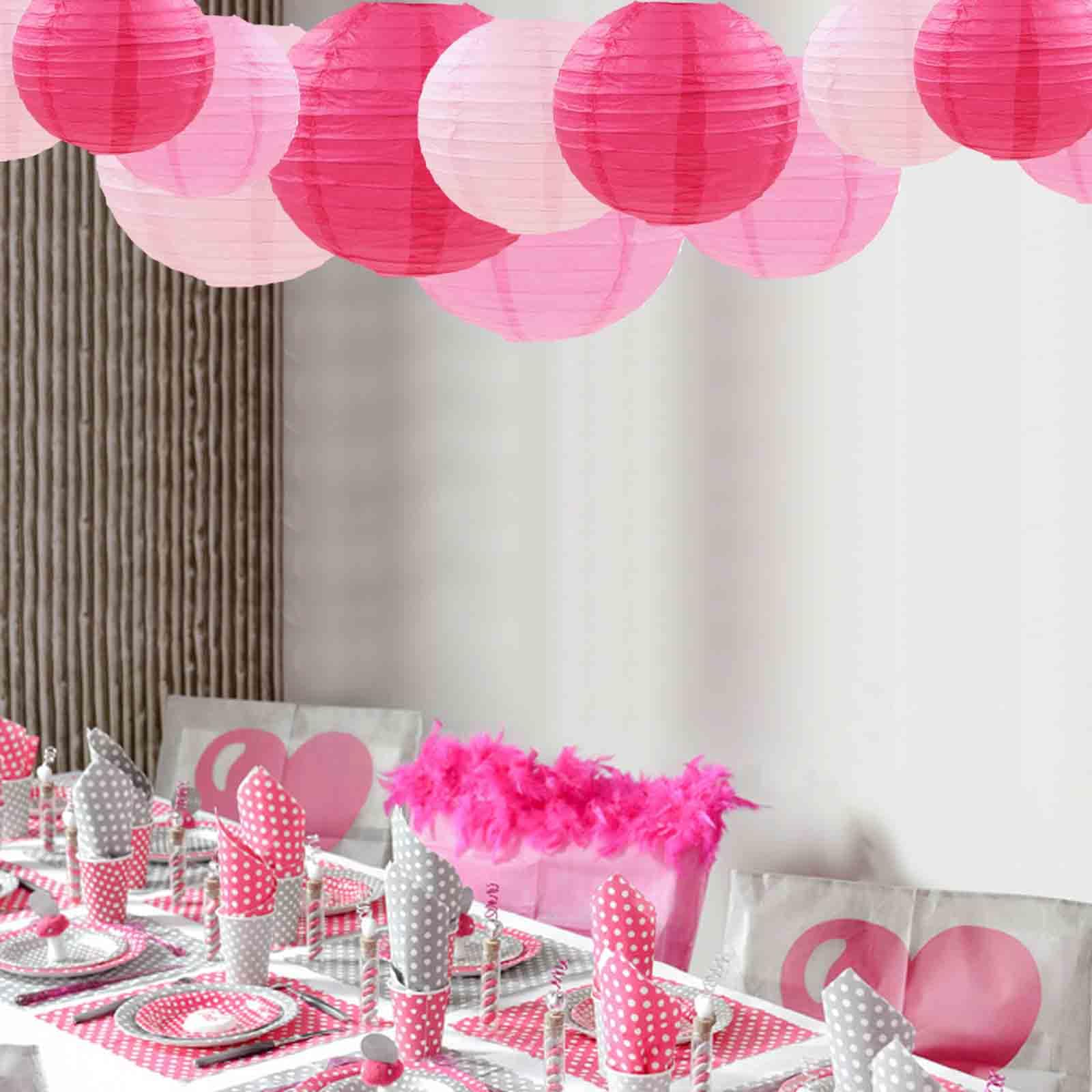 Gaka Pink Paper Lanterns Decorative,12Pcs,4 Inch 6 Inch 8 Inch 10 Inch Round Paper Hanging Decorations,Chinese Lanterns Lamps Fo