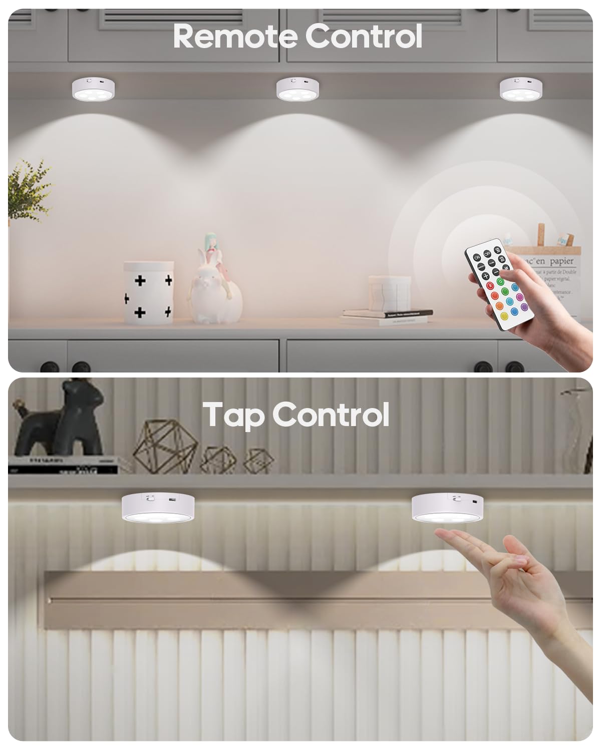 Goodea.Fun Puck Lights With Remote Control,Under Cabinet Lighting Magnetic,Led Closet Lights Rechargeable,Dimming Tap Light, Sti