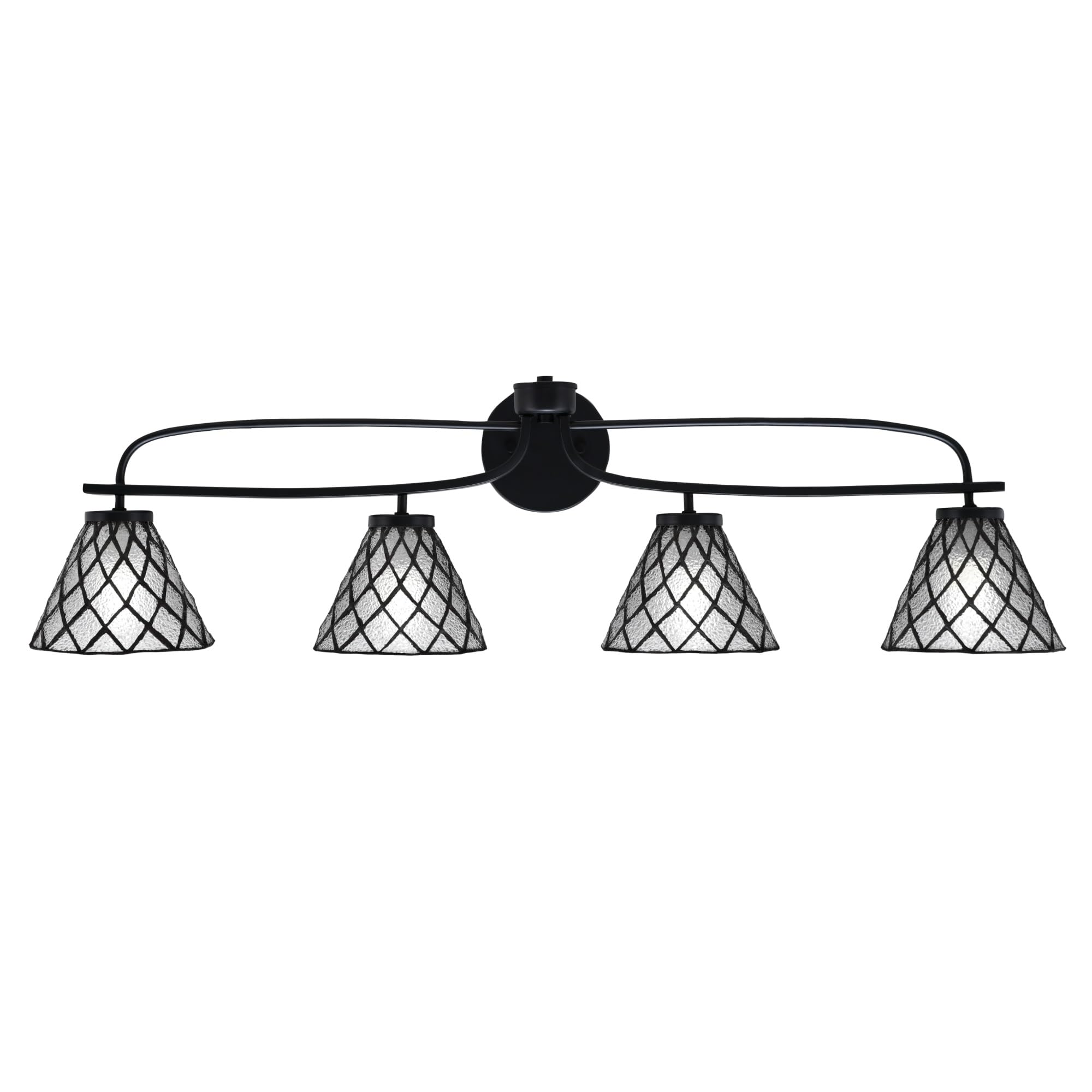Cavella 4 Light Bath Bar Shown In Matte Black Finish With 7" Diamond Ice Art Glass