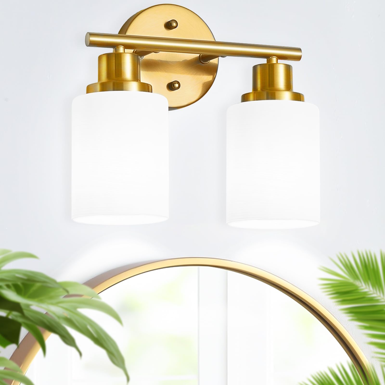 Guliaofo 2-Light Brushed Gold Bathroom Vanity Light, Bathroom Lighting Fixture Over Mirror, Gold Vanity Lights With Milky White
