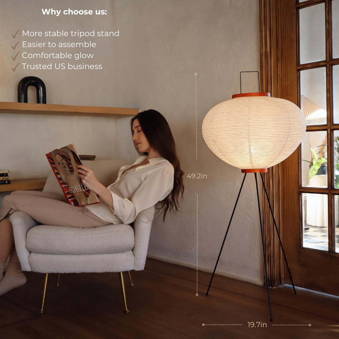Japanese Decor Lantern  Cozy Japandi Style Light  Rice Paper Ambient Lamp  Off-White Floor Lantern