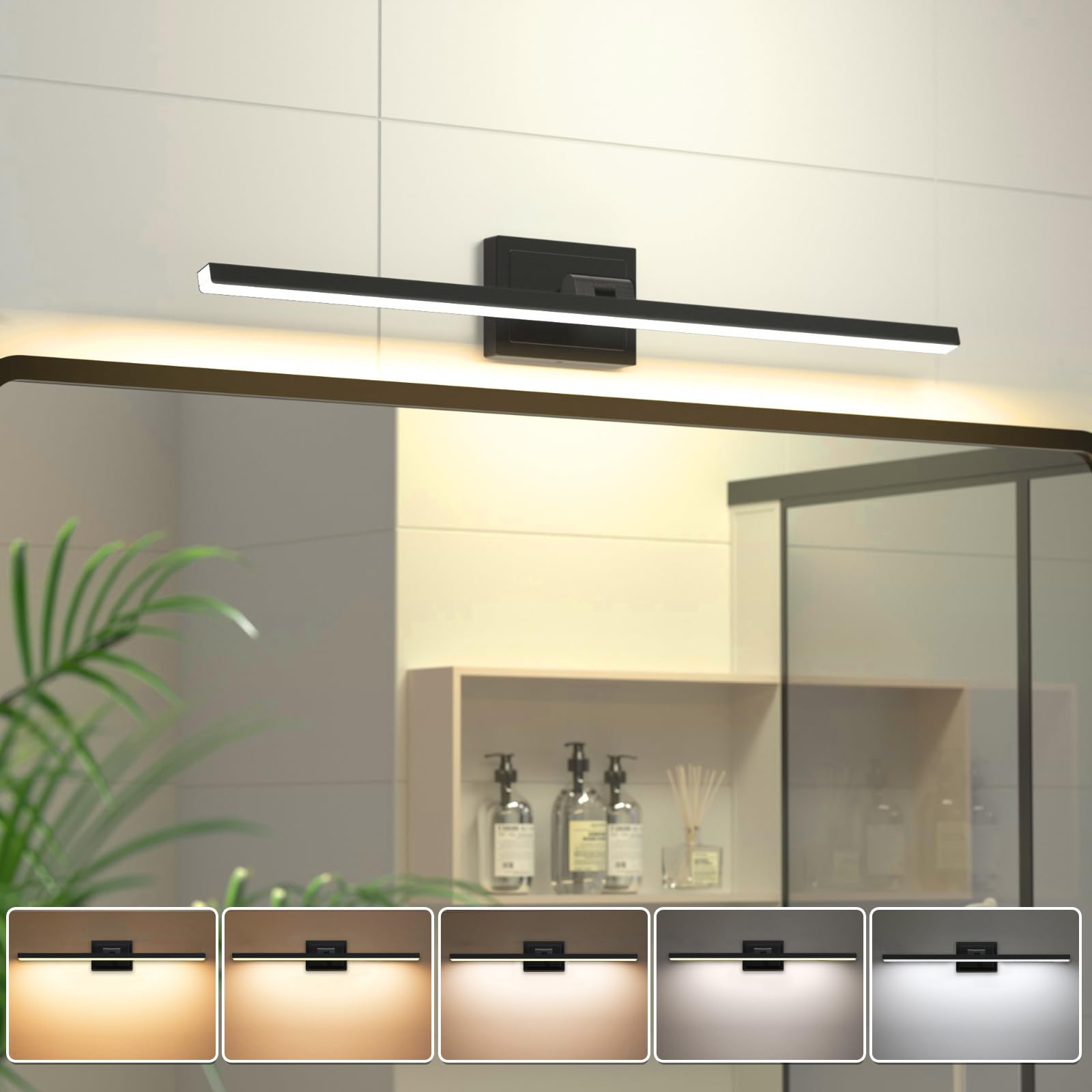 VOLISUN Bathroom Vanity Light 18W Dimmable 5CCT, 31.5 inch Black Fixture, Rotatable, Model 21317ZM