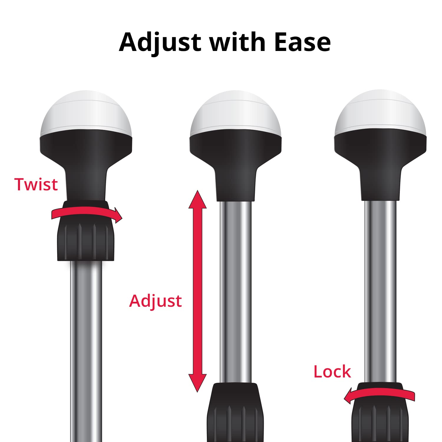 Seasense 26”- 48” Telescoping All-Round Stern Light - - 2 Nautical Mile Range - Adjustable, Stowable Chrome Light For Boats, Kayaks, Canoes & Pontoons Up To 39 Feet - Meets Uscg Requirements