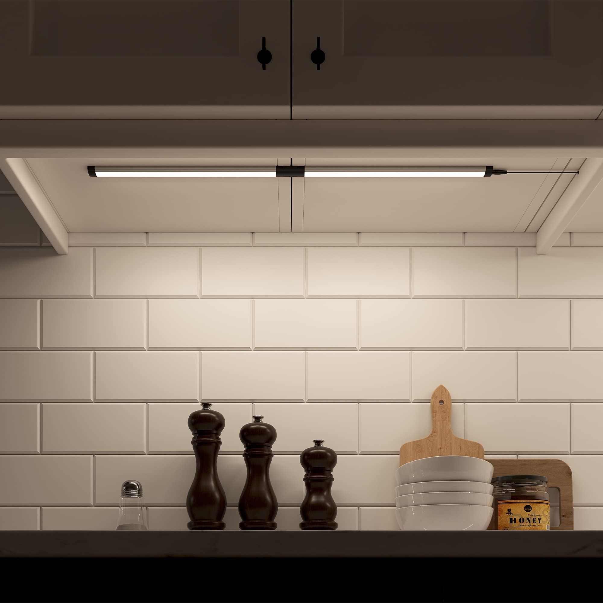 GETINLIGHT LED Under Cabinet Lighting Kit, Dimmable, 12-inch, Brushed Nickel, Day Light 5000K, 3 Pack, Model IN-0110-23-SN