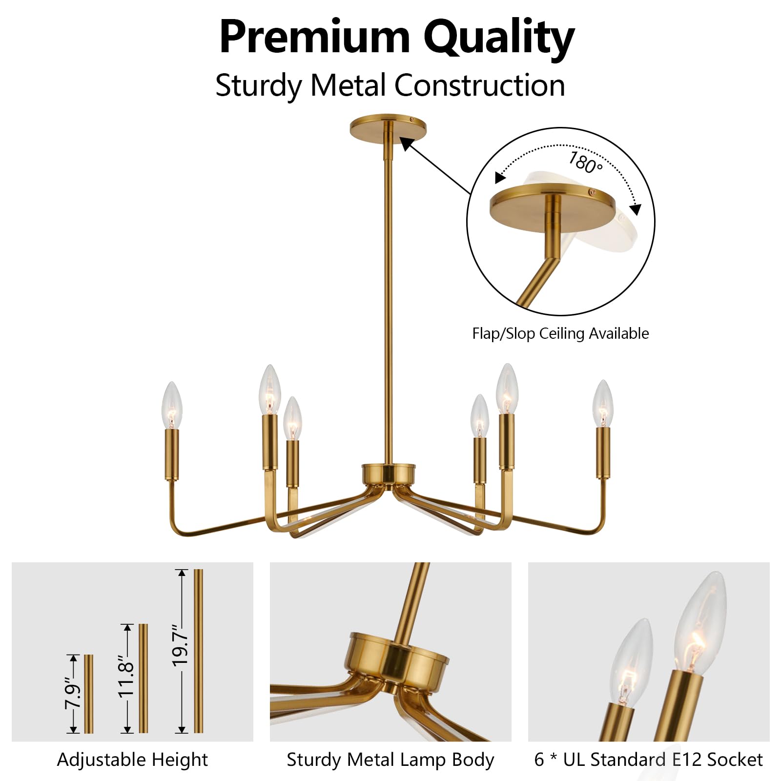 ACANER 6-Light Gold Farmhouse Chandelier, Brushed Brass Metal Lighting for Dining Room, Living Room, Kitchen Island - Model 955a8b0c