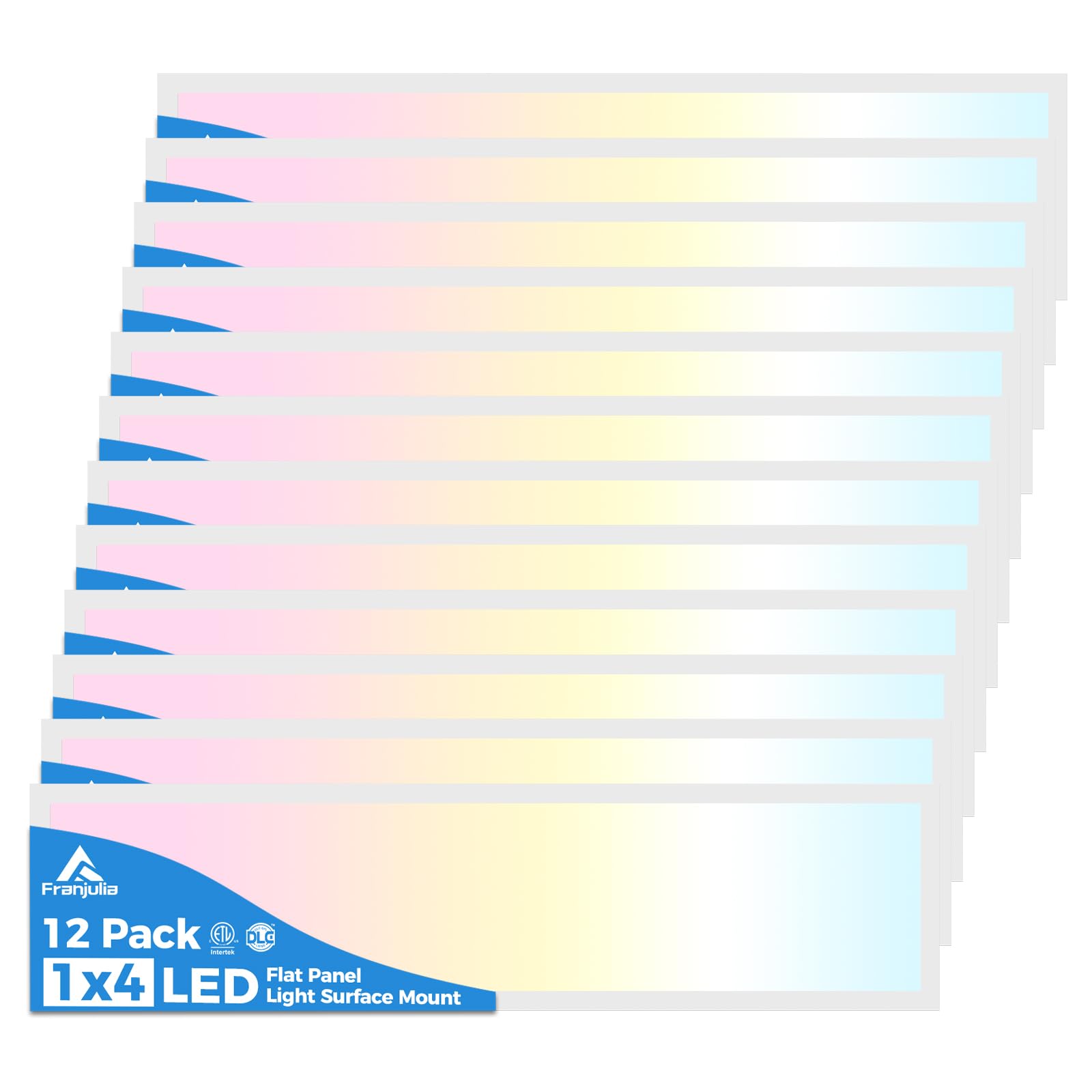 Aikvsxer 12Pack 1X4 Led Flat Panel Light Surface Mount Led Ceiling Light, 5500Lm 50W Triac 10-100% Dimmable, 3000/4000/5000K Ac1