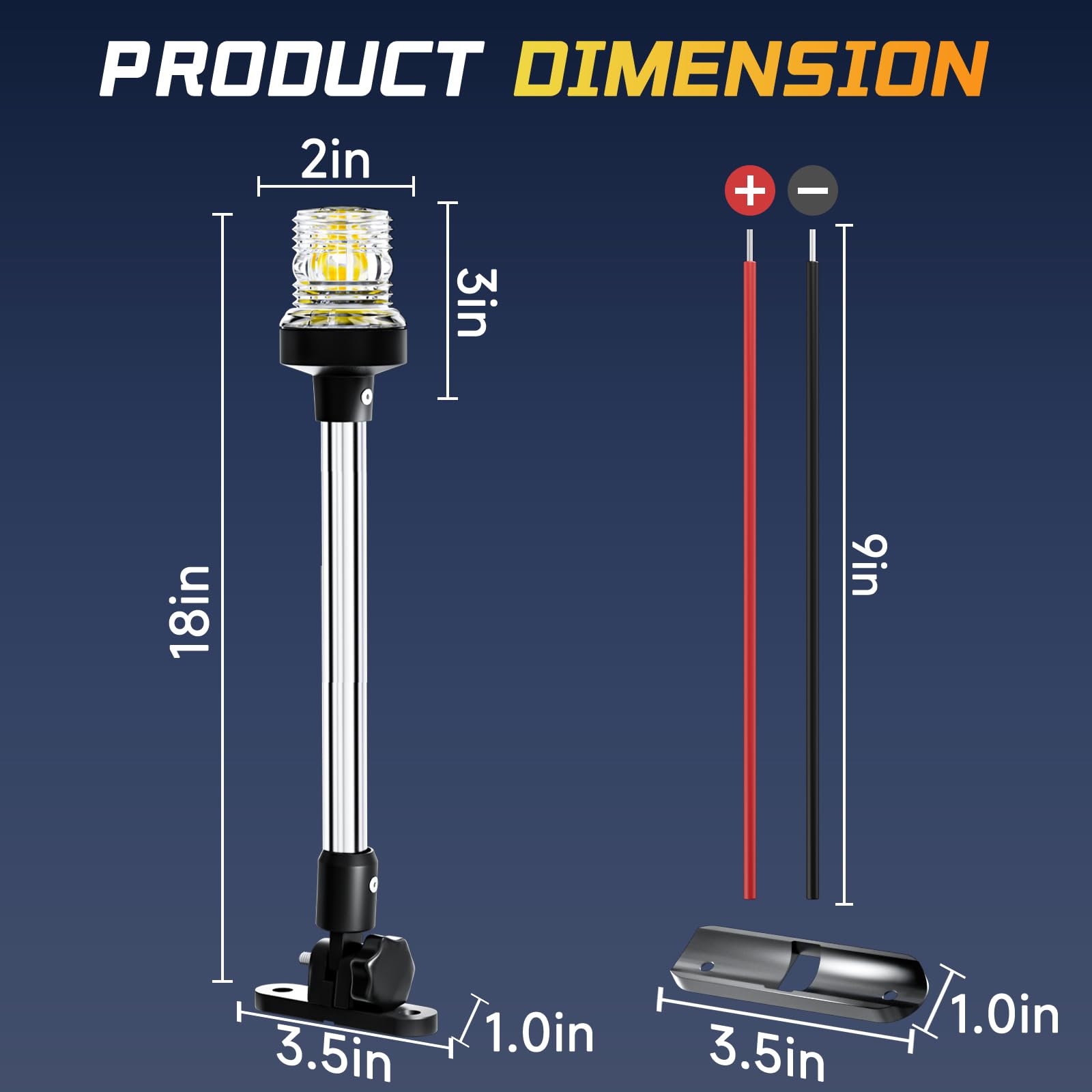 AMBIPASION Bimini Light for Pontoon Boat, 18" Waterproof LED Navigation & Anchor Light, Model APBAL002, White Fold Down Design